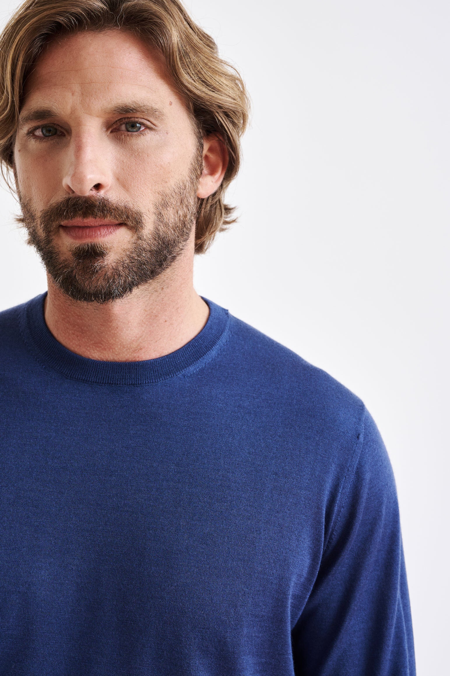 Metal Blue Cashmere Merino Silk Blend Crewe Sweater - Image 3