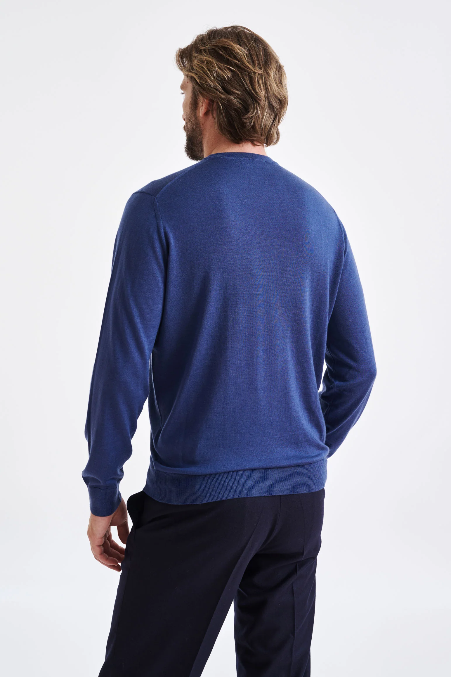 Metal Blue Cashmere Merino Silk Blend Crewe Sweater - Image 5