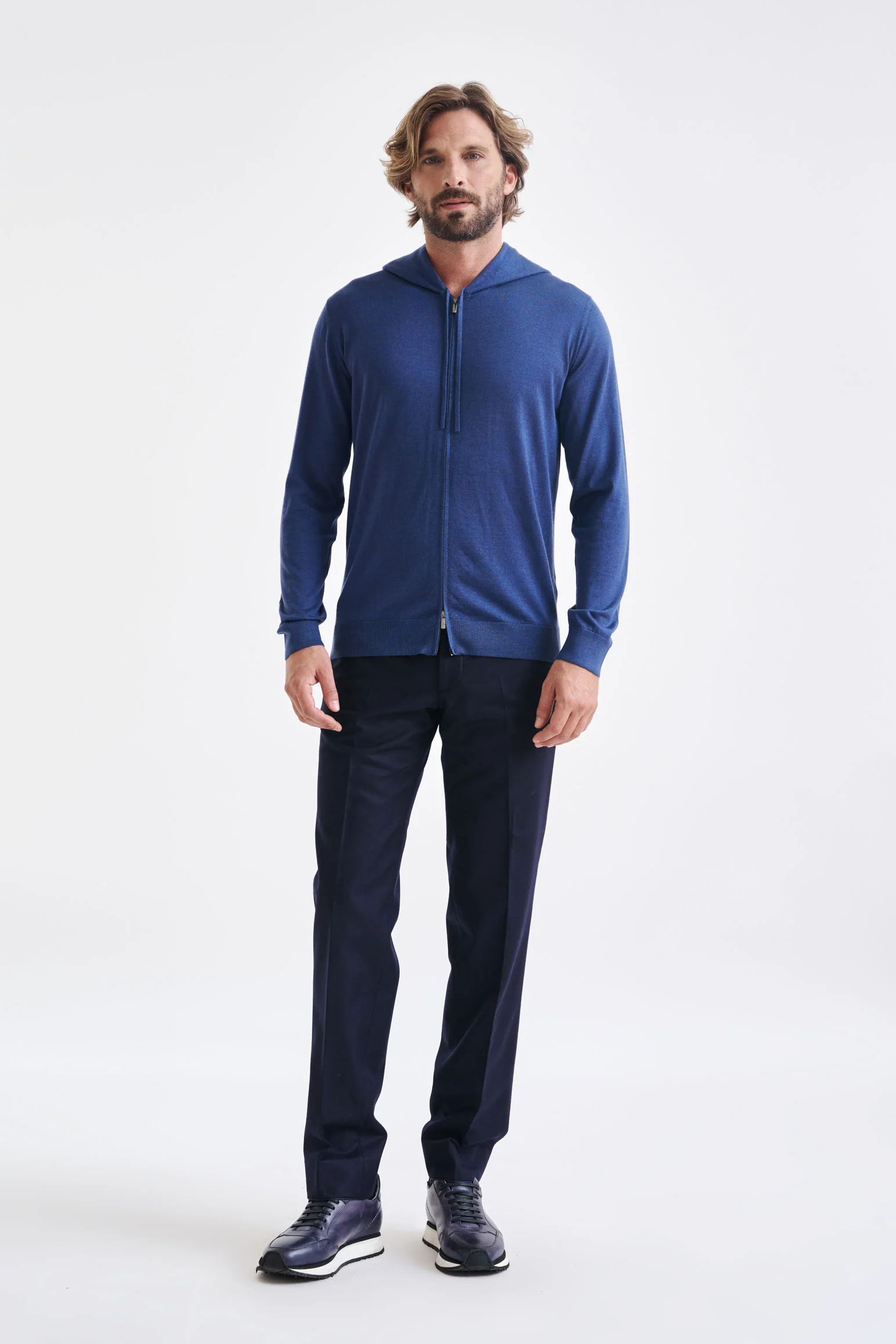 Metal Blue Cashmere Merino Silk Blend Goole Zipped Hoodie knit - Image 2