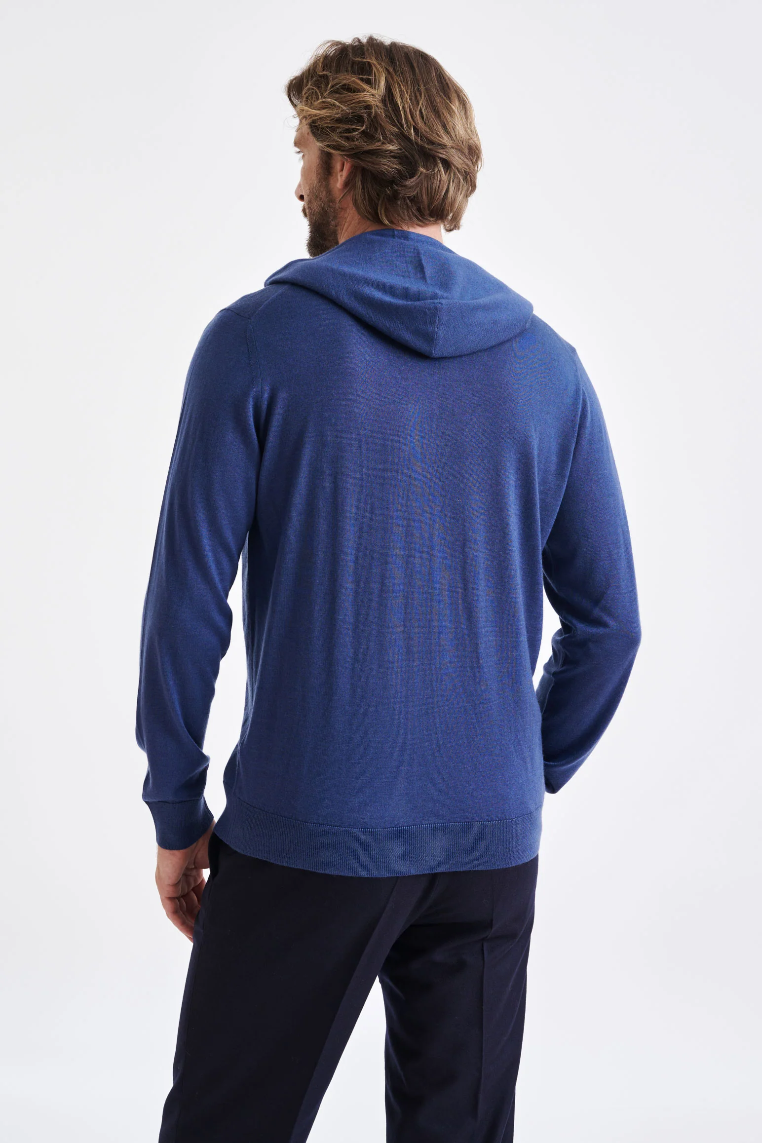 Metal Blue Cashmere Merino Silk Blend Goole Zipped Hoodie knit - Image 4