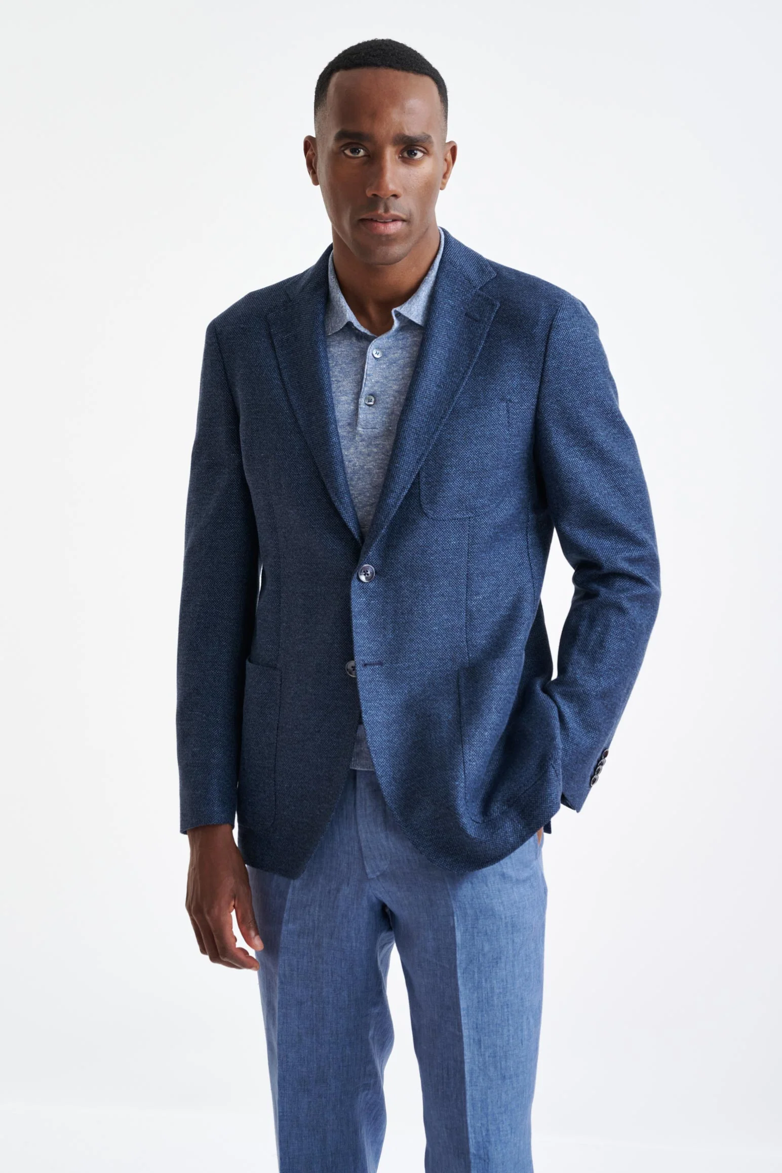 Mid-Blue Wool & Linen Kenton Check Jacket Amalfi Trend