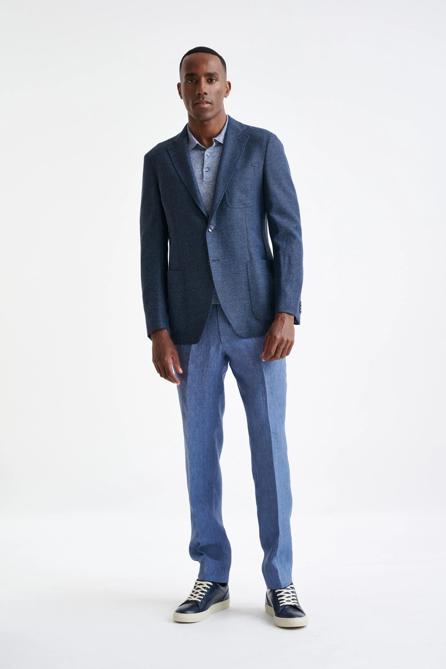 Mid-Blue Wool & Linen Kenton Check Jacket Amalfi Trend - Image 6