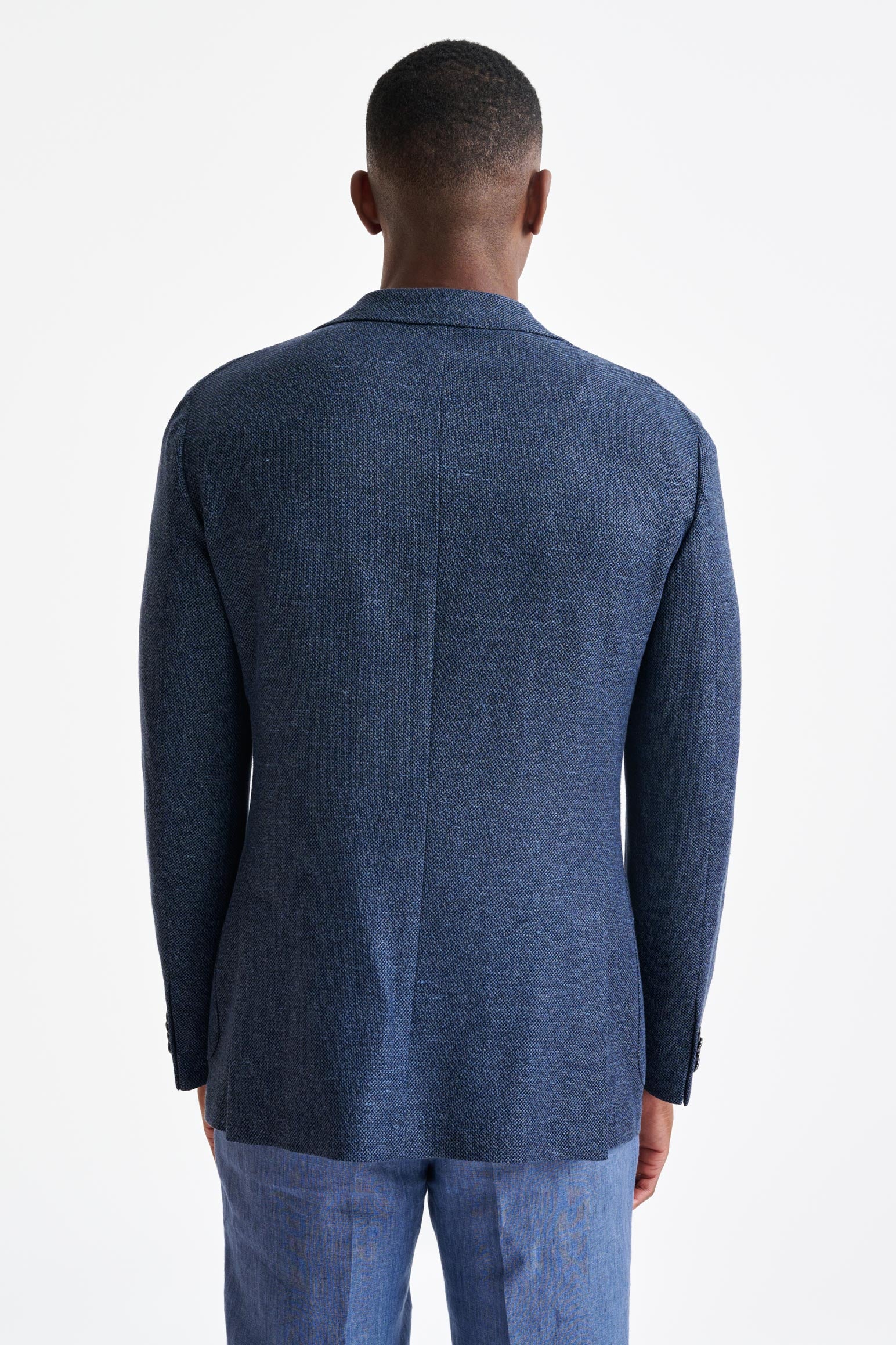 Mid-Blue Wool & Linen Kenton Check Jacket Amalfi Trend - Image 7