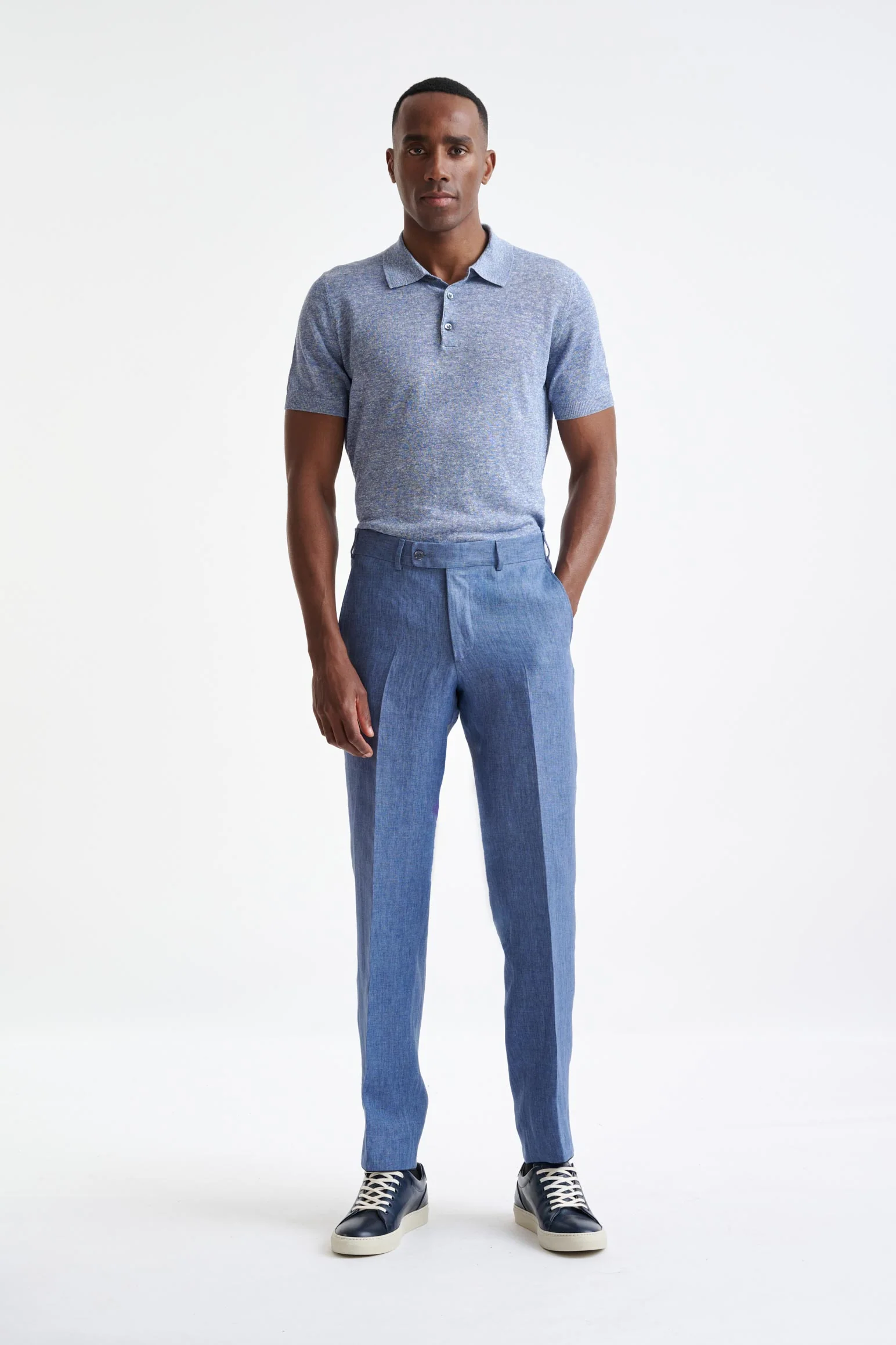 Mid-Blue Linen Farley Trousers Pure Linen - Image 2