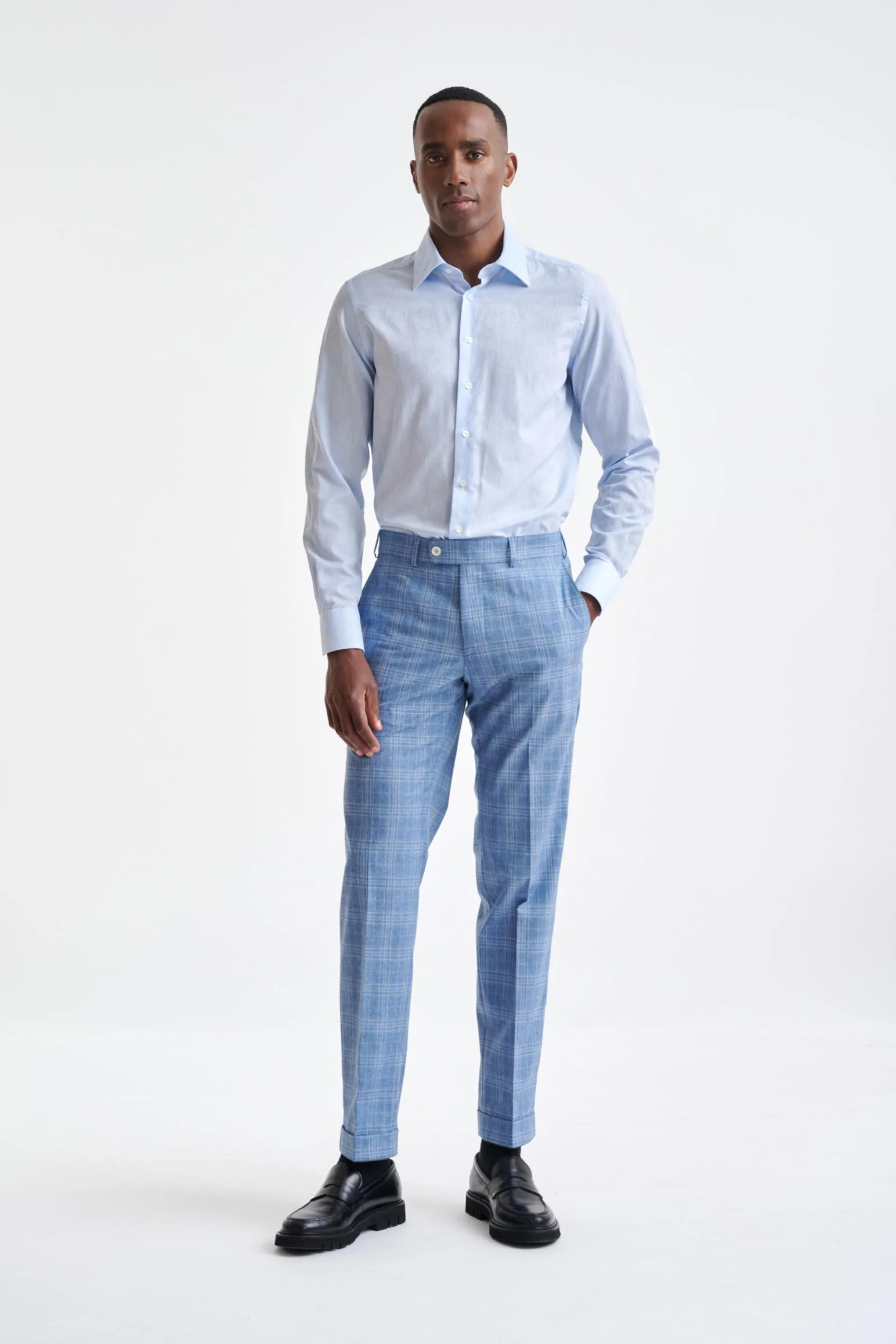 Mid-Blue Wool & Cotton Farley Trousers Lifestyle - Image 2