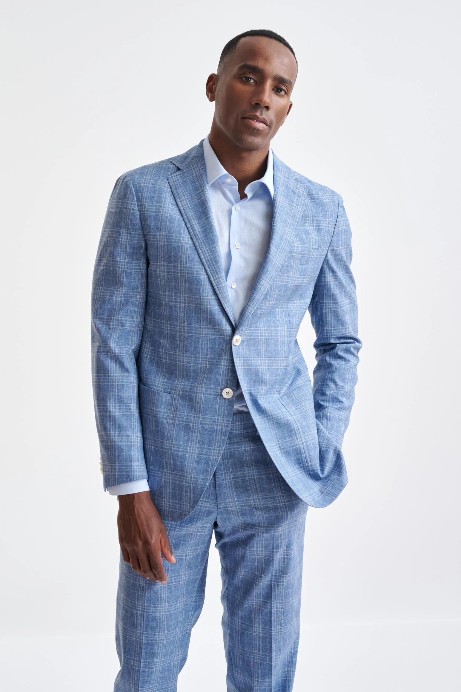 Mid-Blue Wool & Cotton Kenton Jacket Lifestyle - Image 6