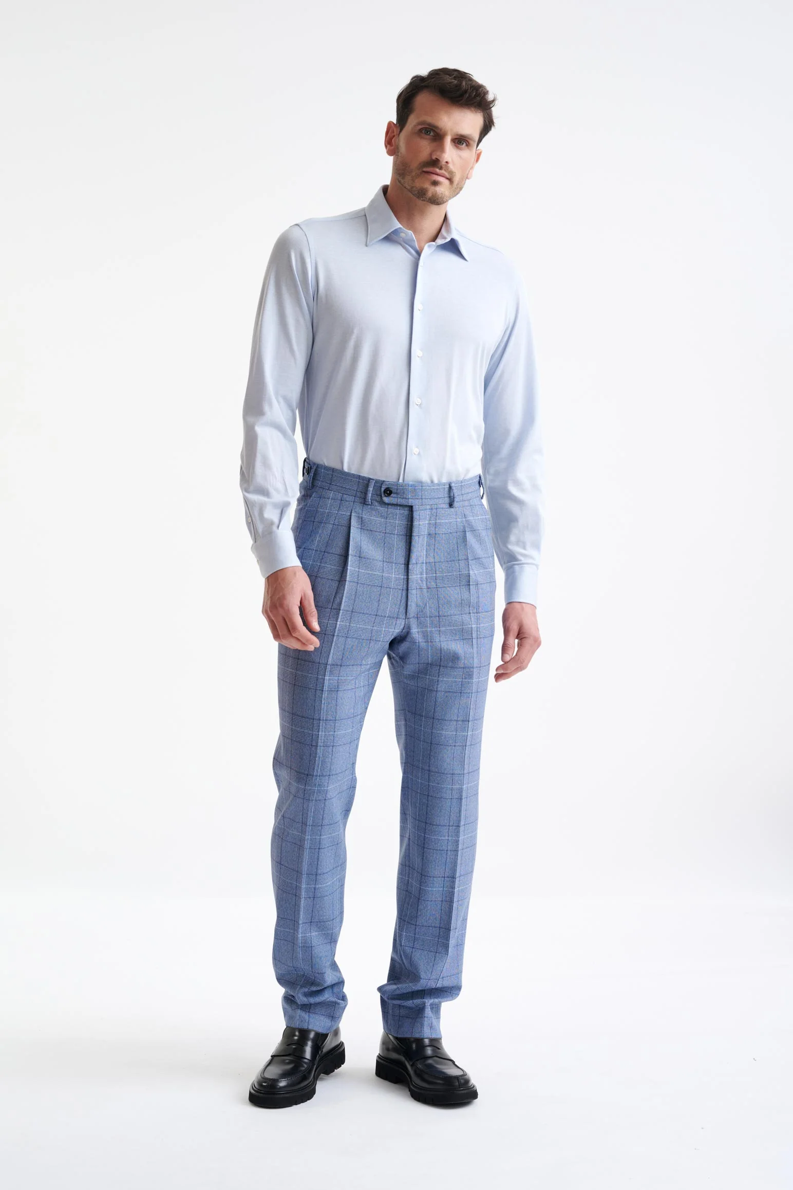 Mid-Blue Wool Farley Trousers Lifestyle - Image 2