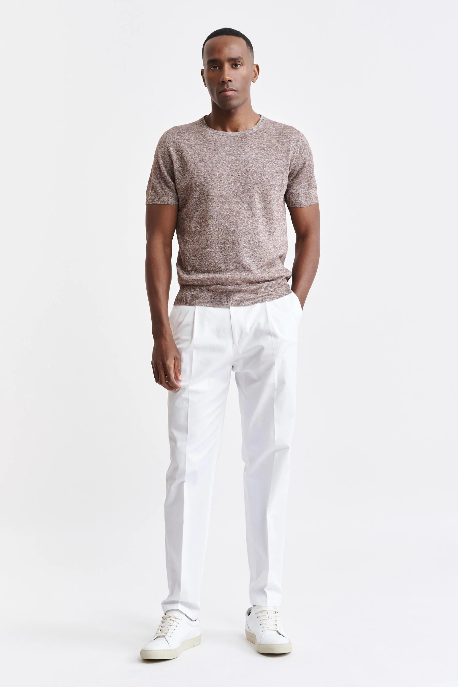 Mid Brown Melange Linen & Cotton Crewneck Sefton Knitwear - Image 2
