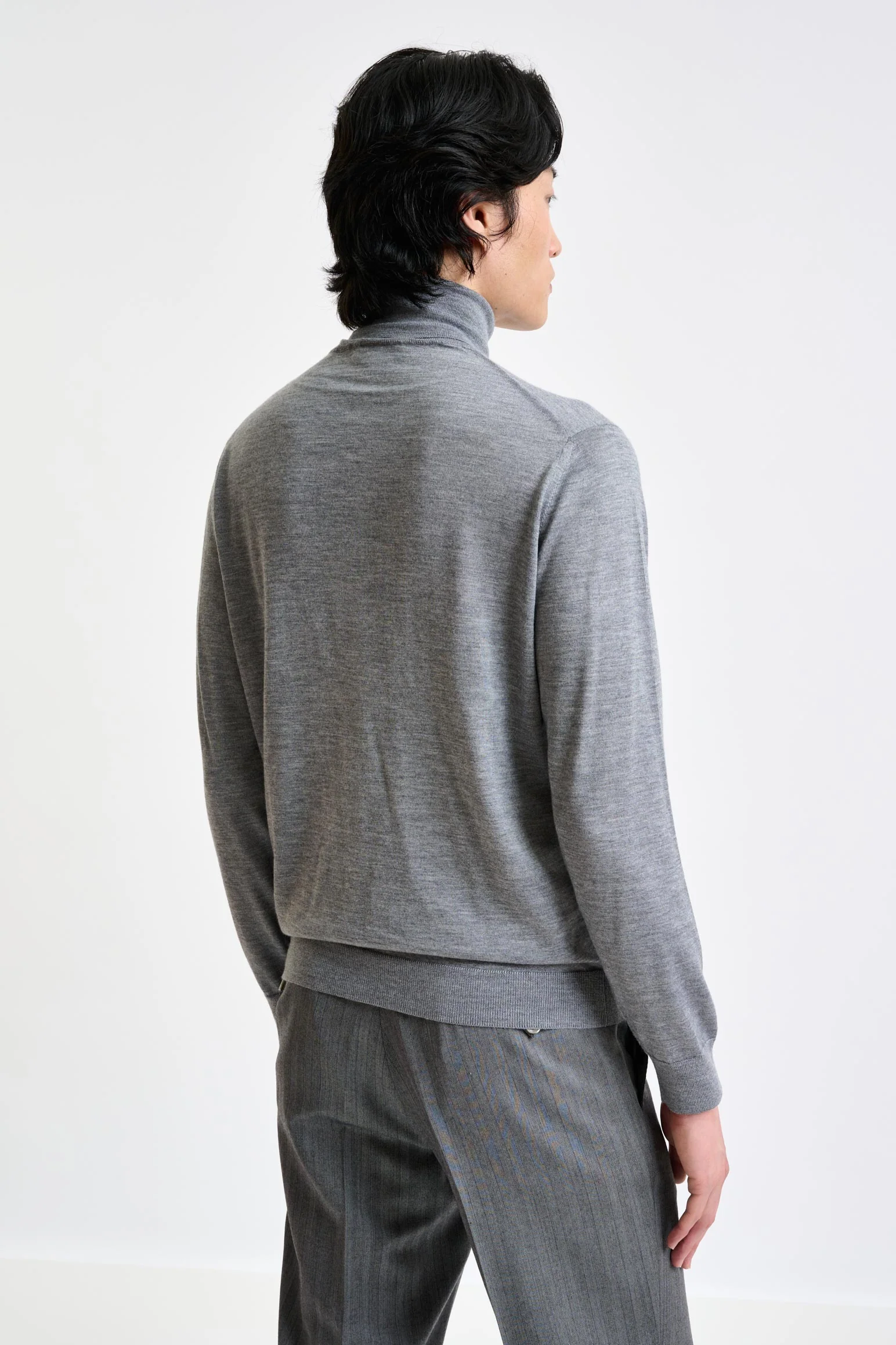 Mid-Grey Cashmere Merino Silk Blend Telford Turtleneck Sweater - Image 2