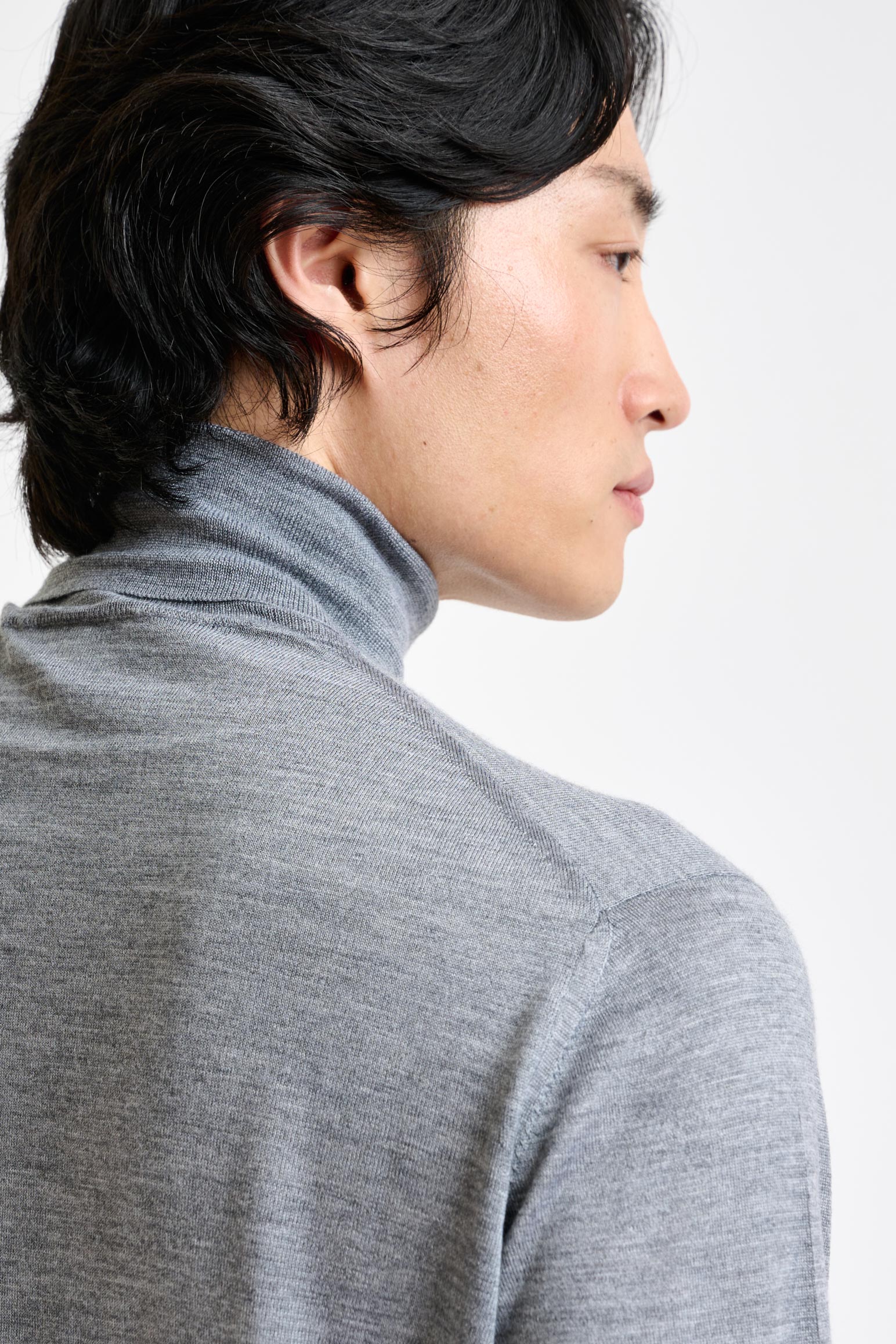 Mid-Grey Cashmere Merino Silk Blend Telford Turtleneck Sweater - Image 3