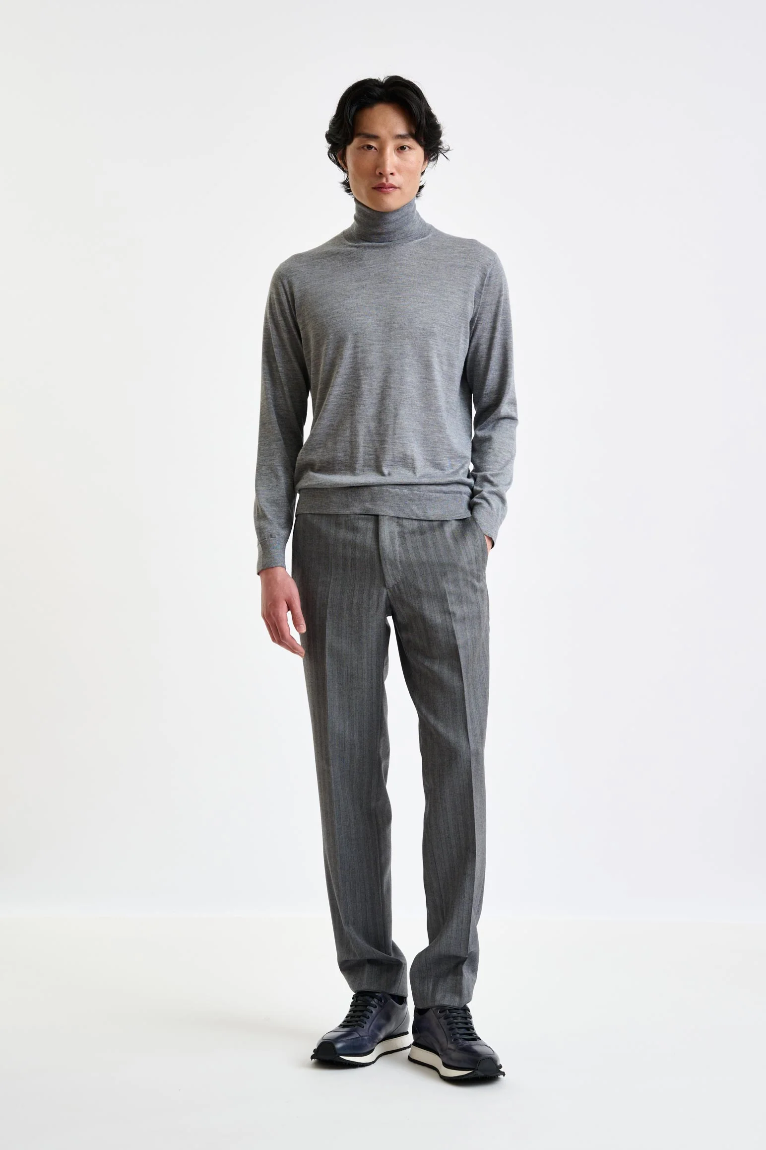 Mid-Grey Cashmere Merino Silk Blend Telford Turtleneck Sweater - Image 4