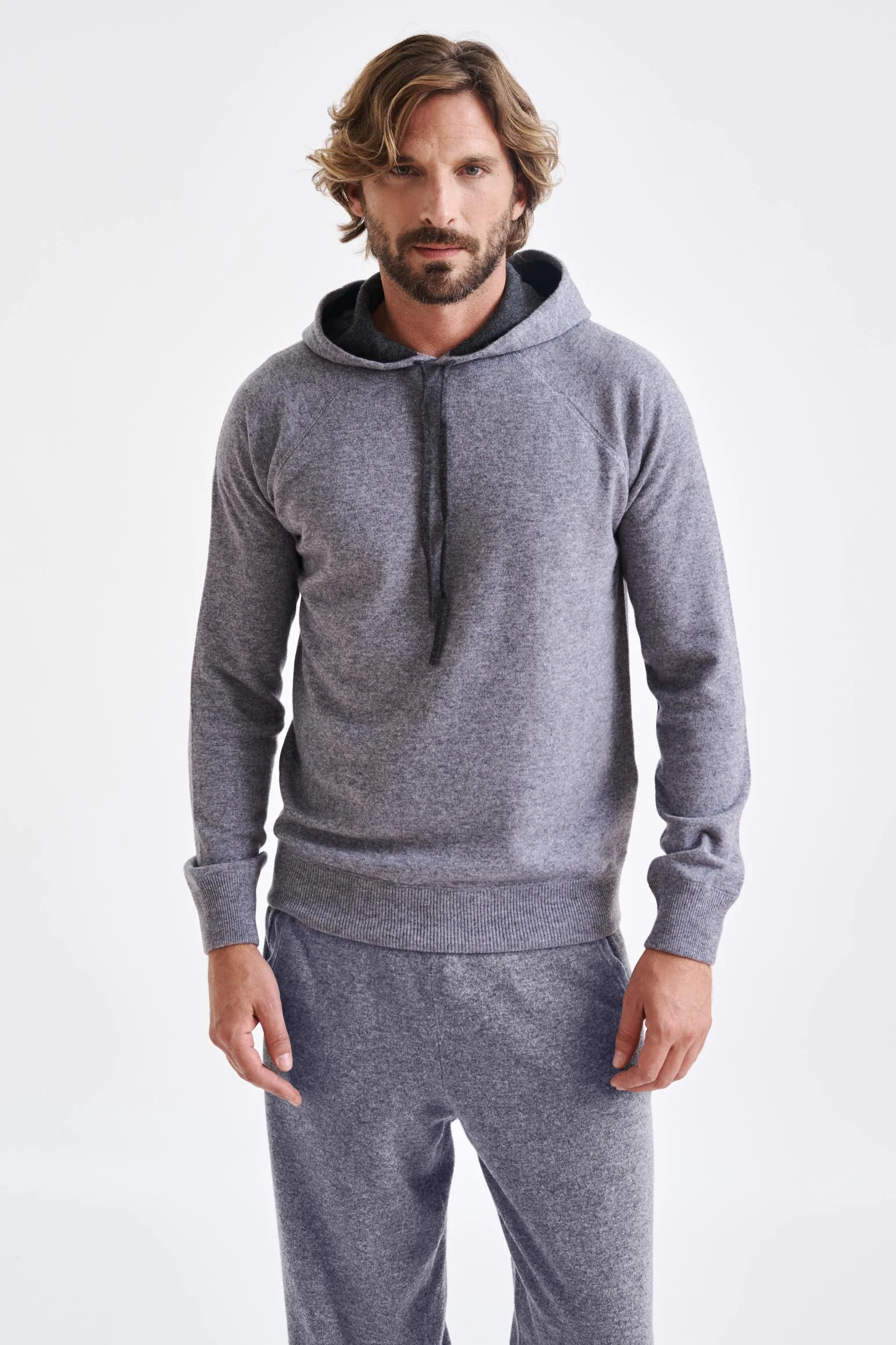 Mid-Grey Melange 100% Cashmere Bakewell Hoodie