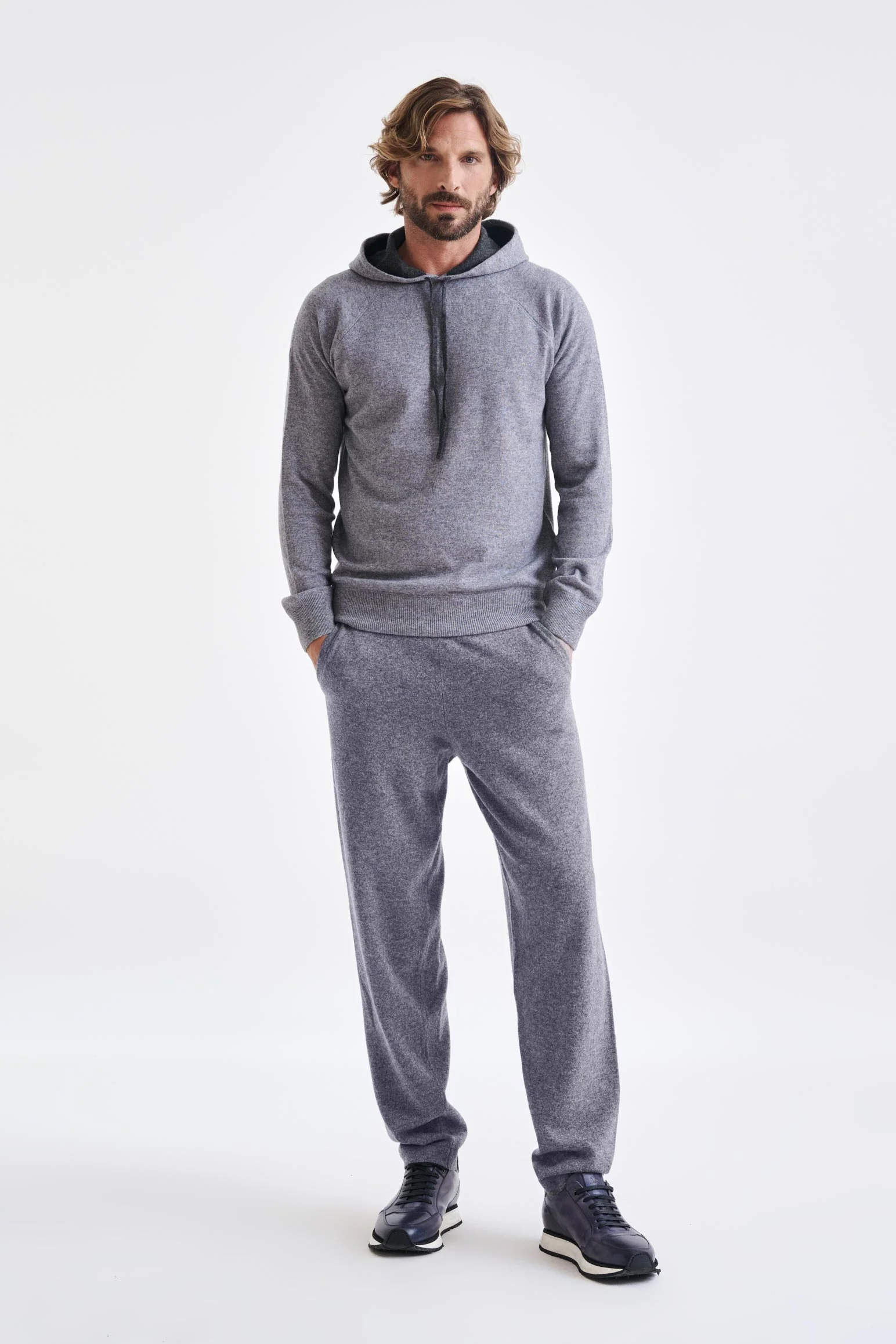 Mid-Grey Melange 100% Cashmere Bakewell Hoodie - Image 2