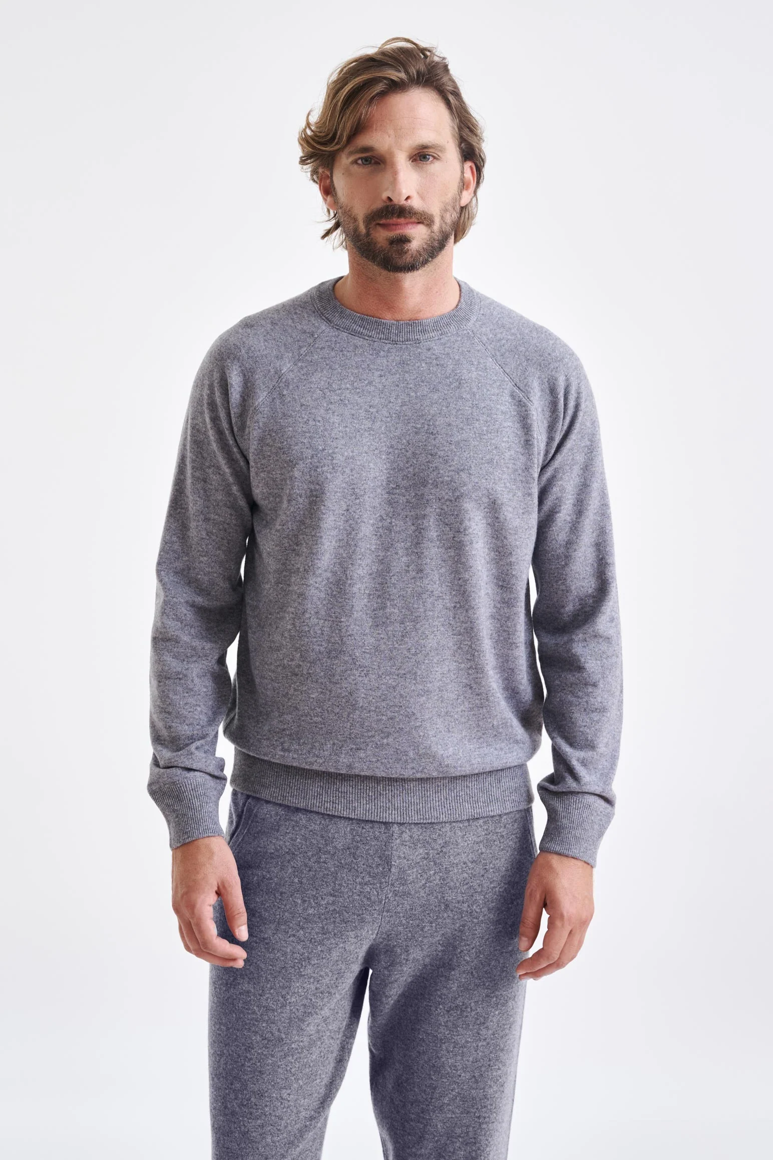 Mid-Grey Melange 100% Cashmere Whitby Crewneck Sweater