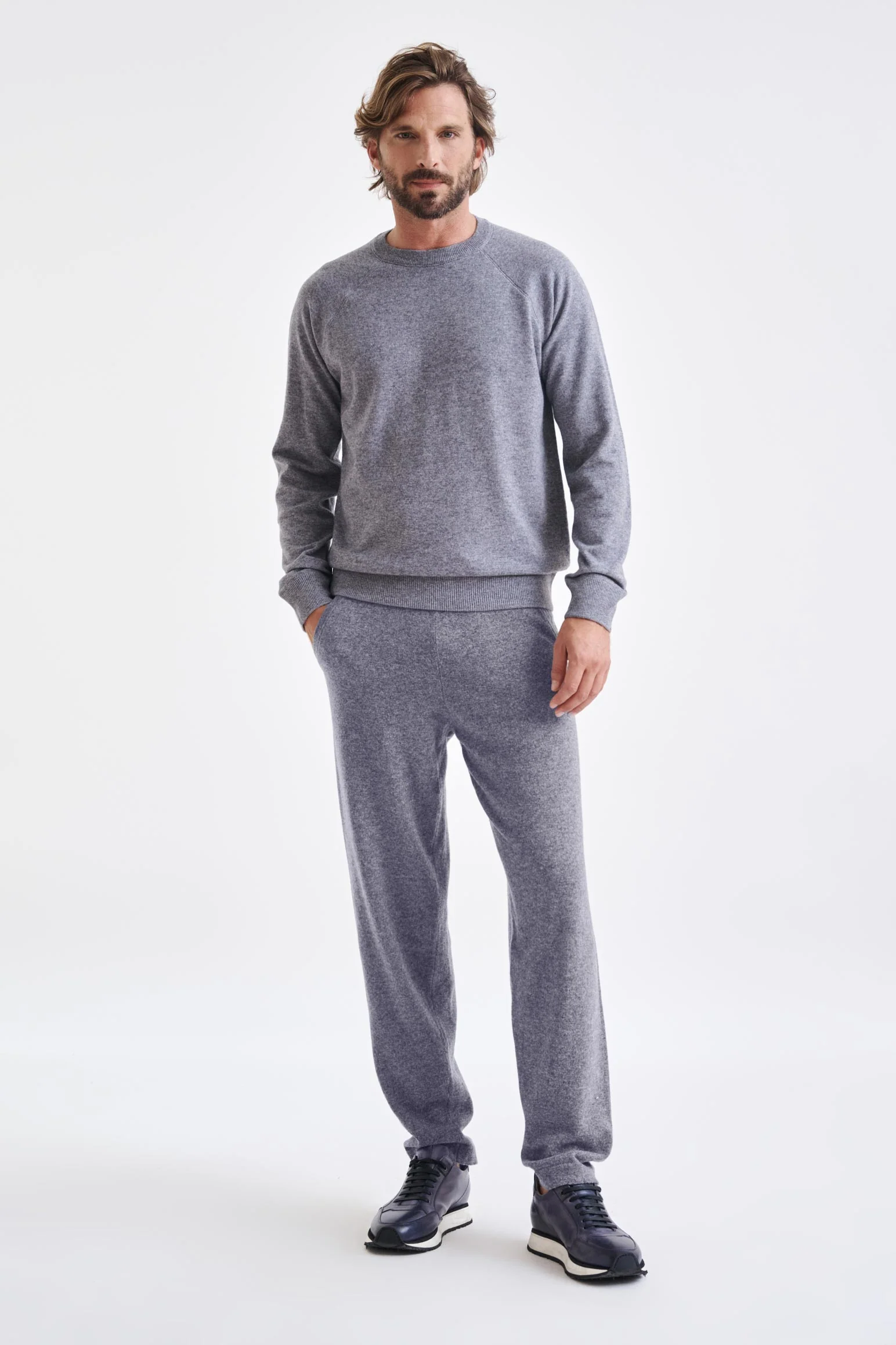 Mid-Grey Melange 100% Cashmere Whitby Crewneck Sweater - Image 2