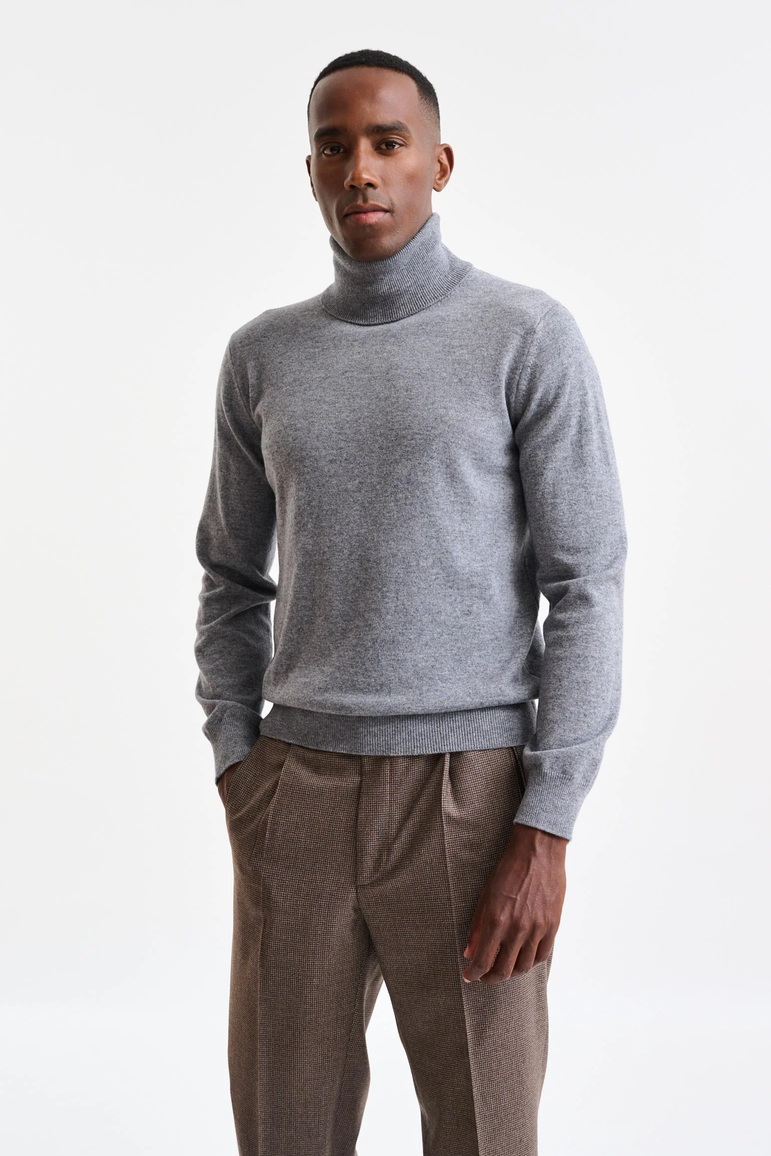 Mid-Grey Melange Cashmere Drumberg Rollneck Knitwear