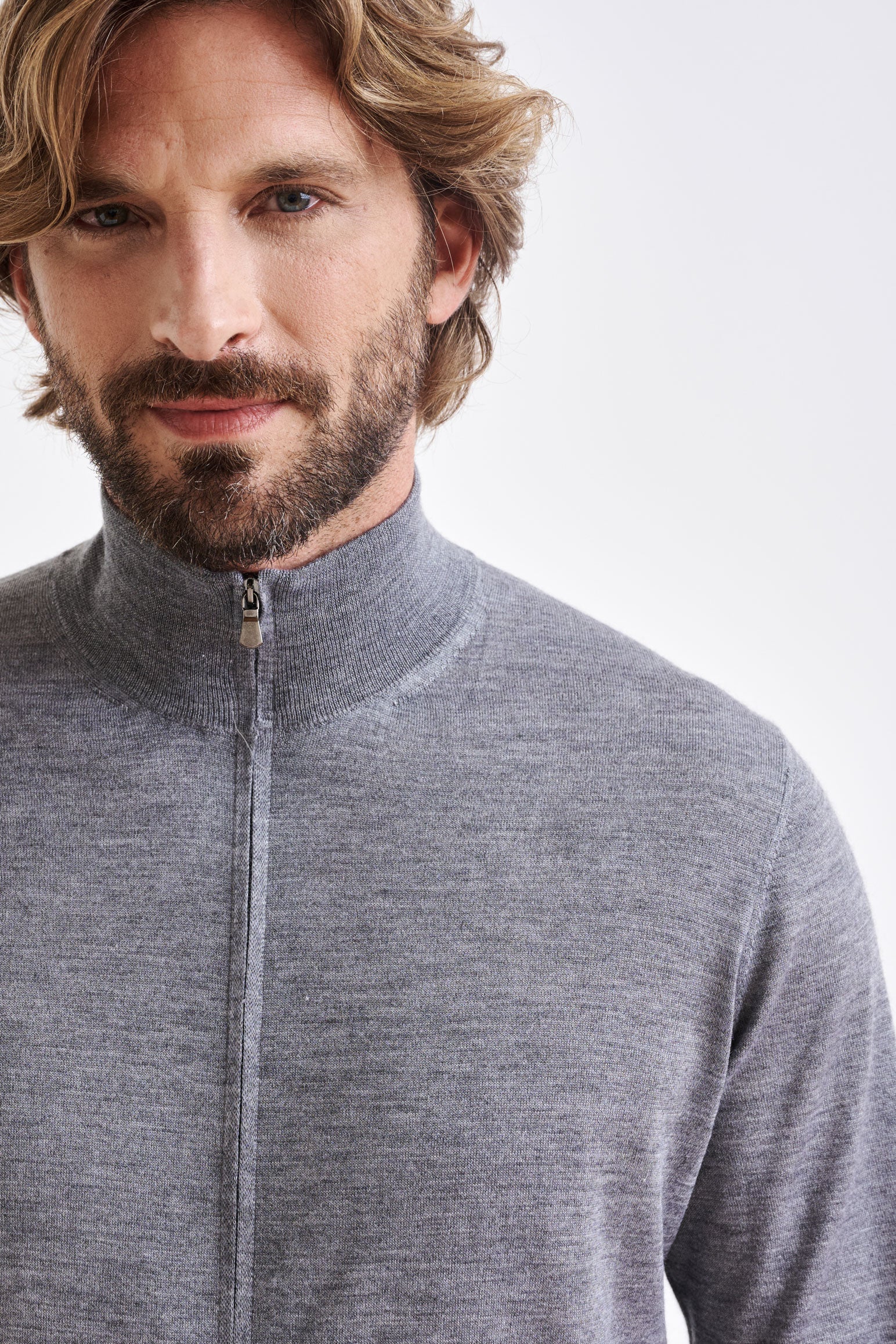 Mid-Grey Melange Cashmere & Silk Repton Fullzip Sweater - Image 2