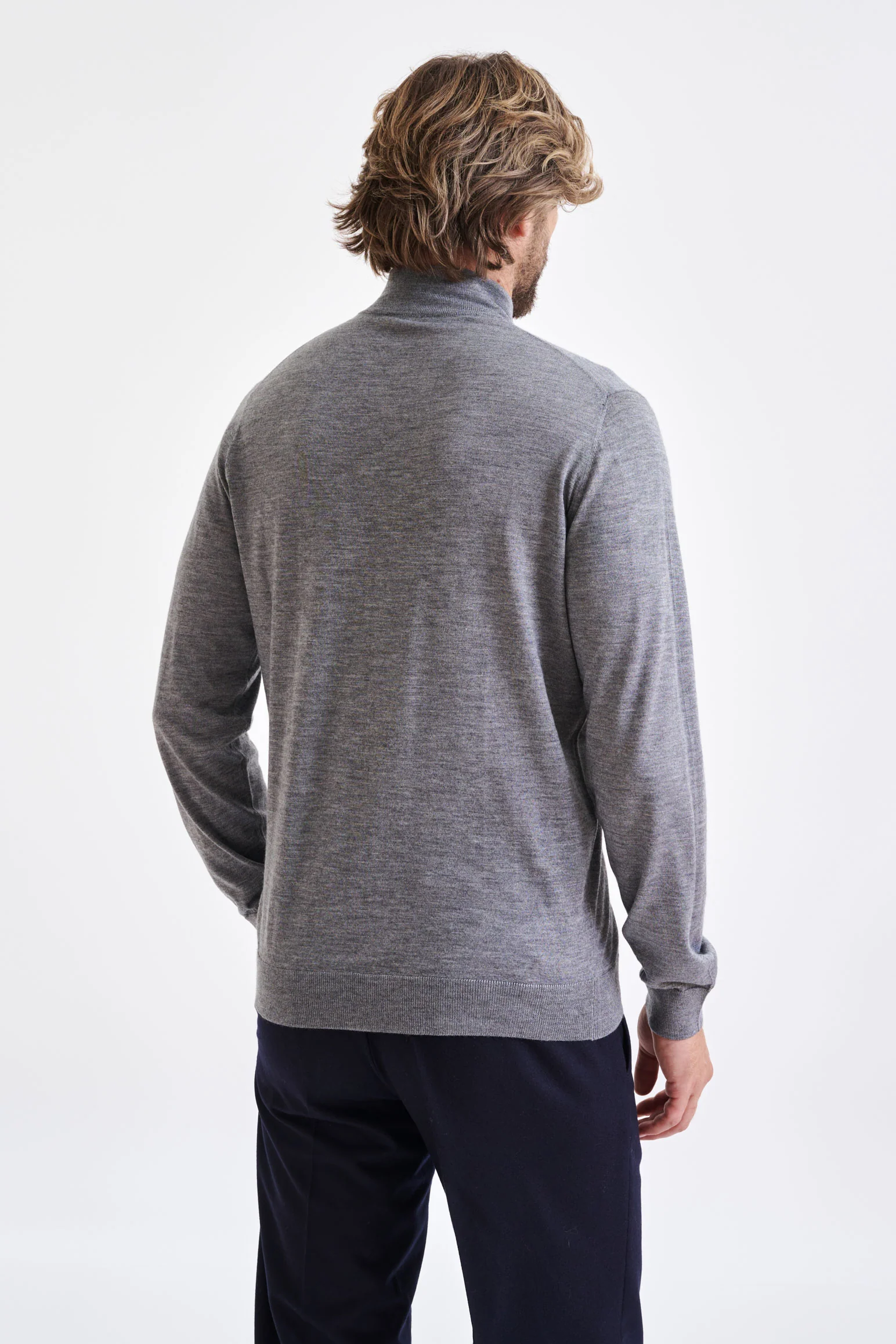 Mid-Grey Melange Cashmere & Silk Repton Fullzip Sweater - Image 4