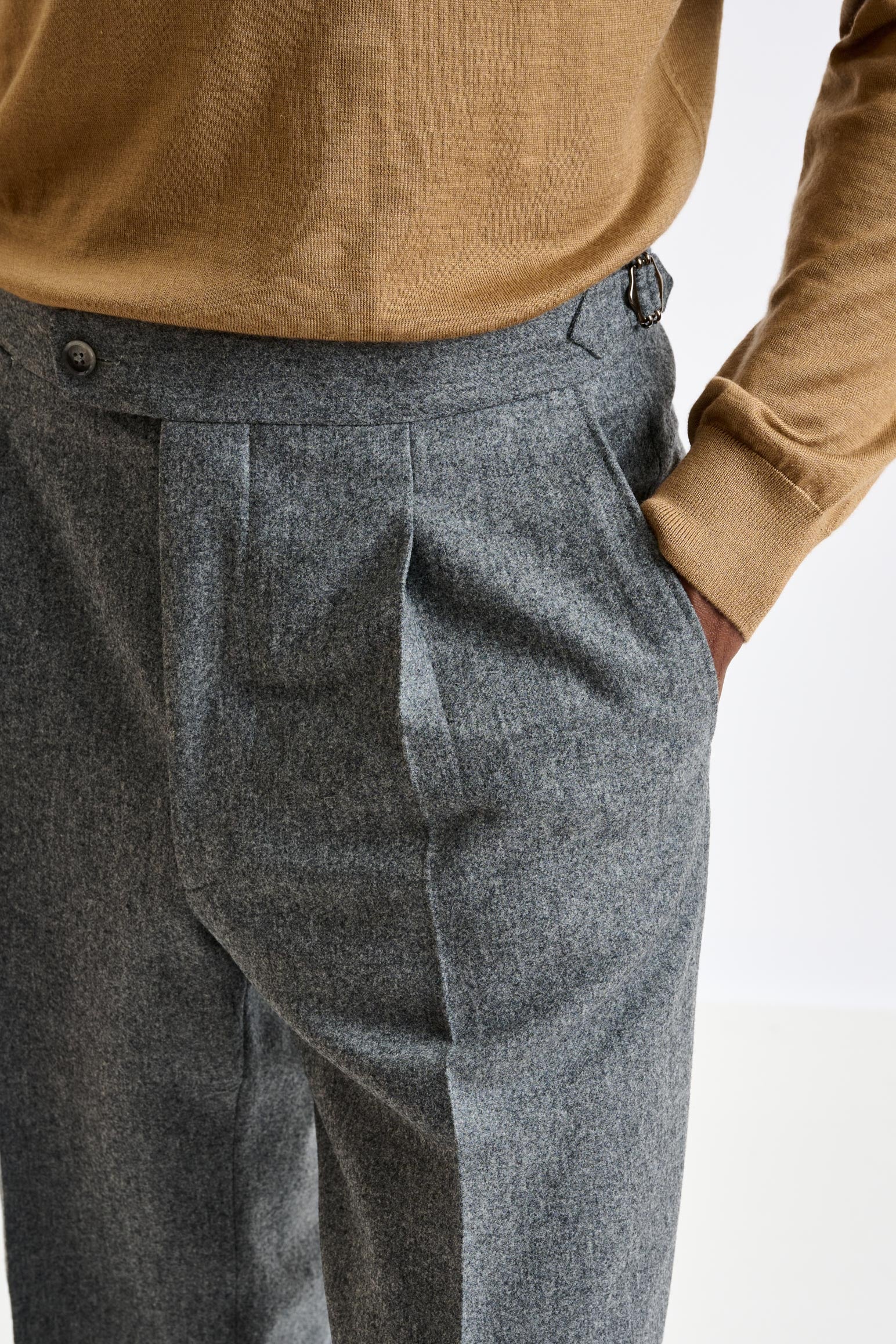 Grey Super 100's Wool Farley Trousers Flannel Saxony - Image 5