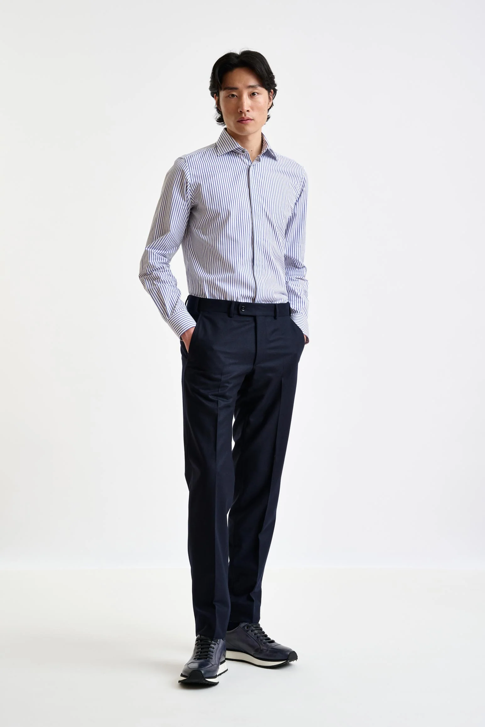 Midnight Blue Super 100's Wool Farley Trousers Flannel Saxony - Image 3