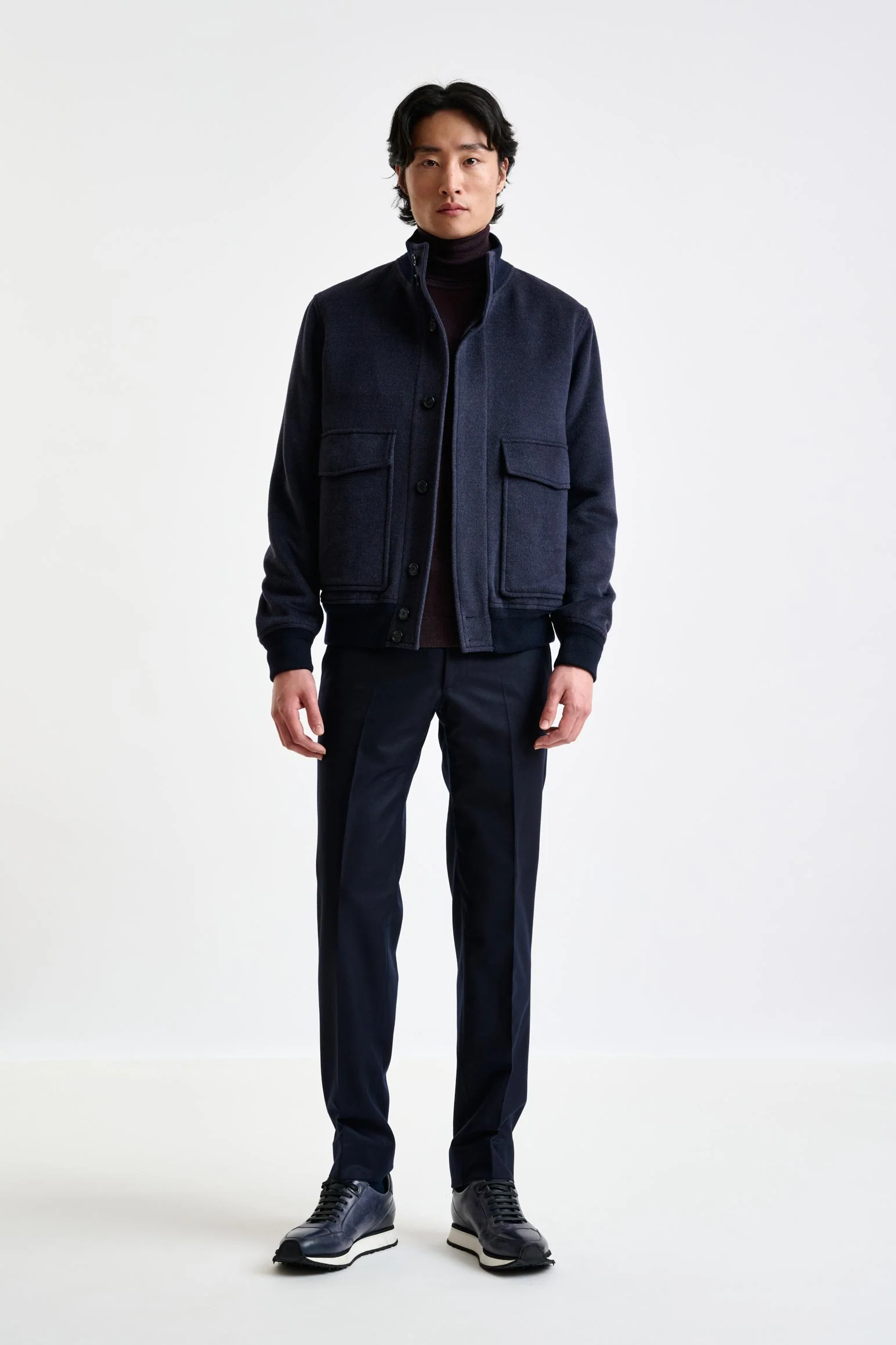 Midnight Blue Wool Warwick Bomber Jacket Zeus - Image 2