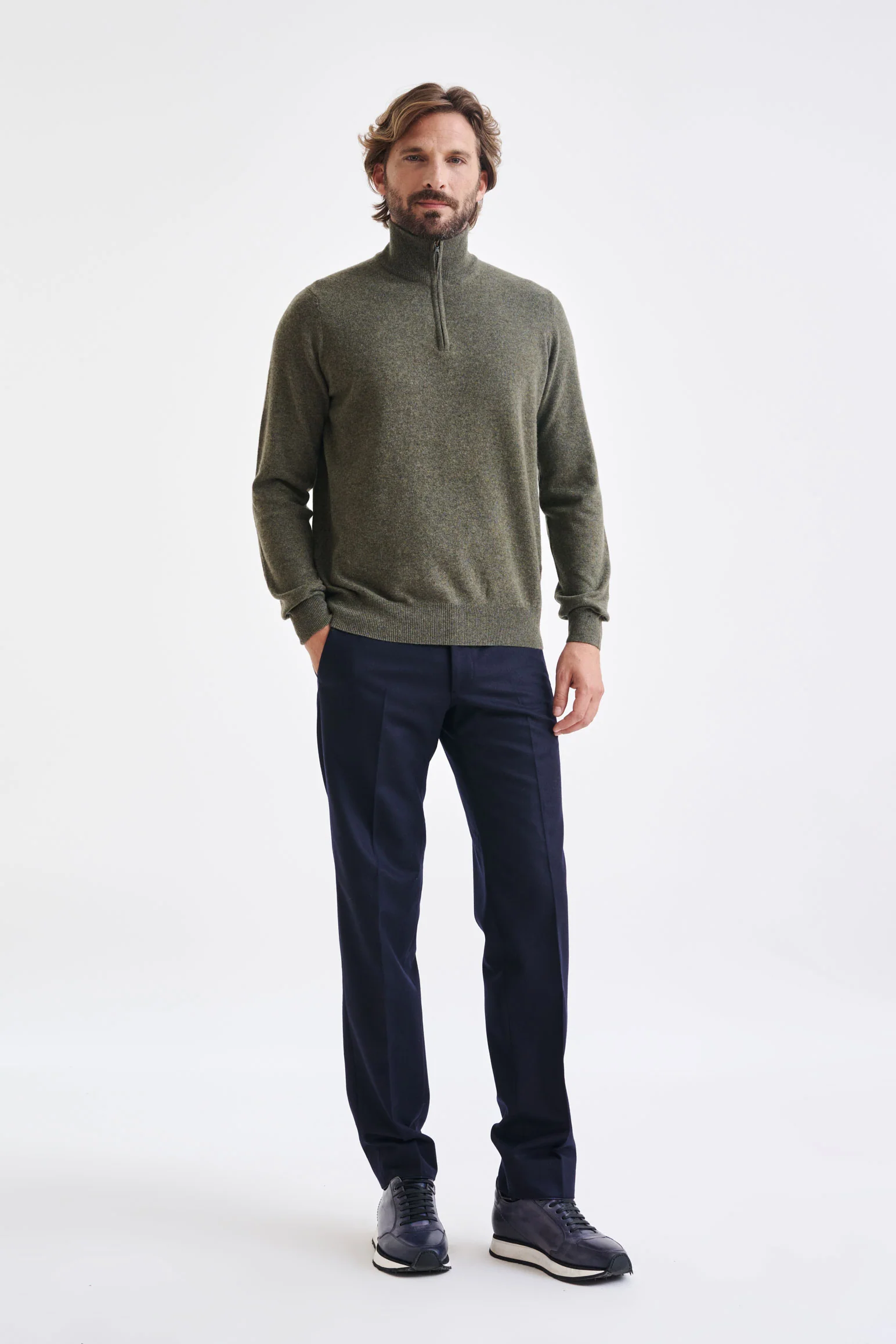 Moss Wool & Cashmere Plockton Zipped Mock Neck Sweater - Image 3
