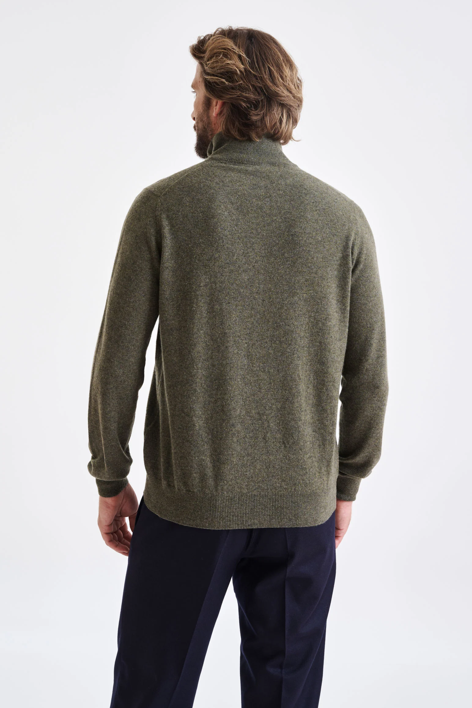 Moss Wool & Cashmere Plockton Zipped Mock Neck Sweater - Image 4