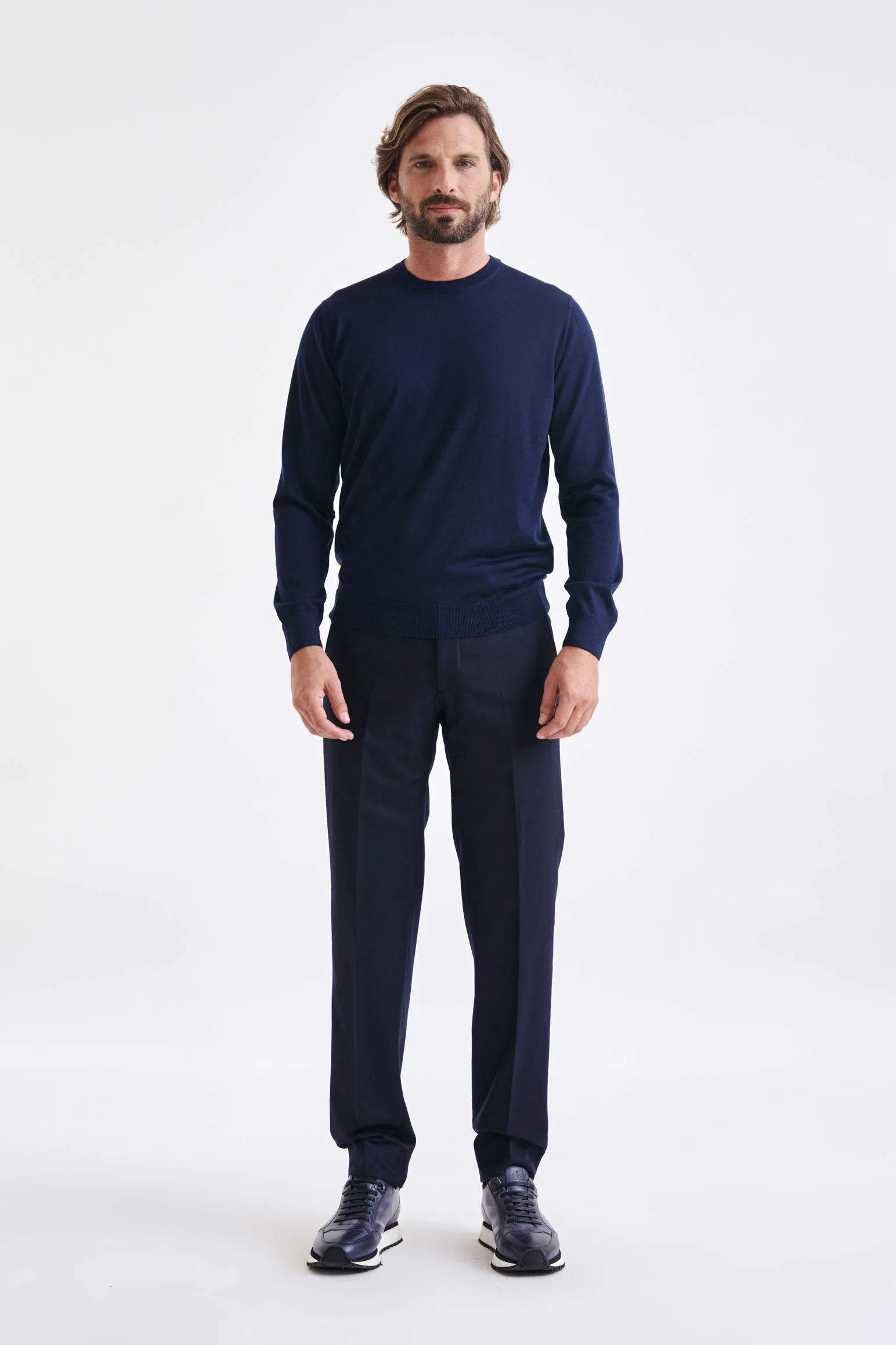 Navy Cashmere Merino Silk Blend Crewe Sweater - Image 2