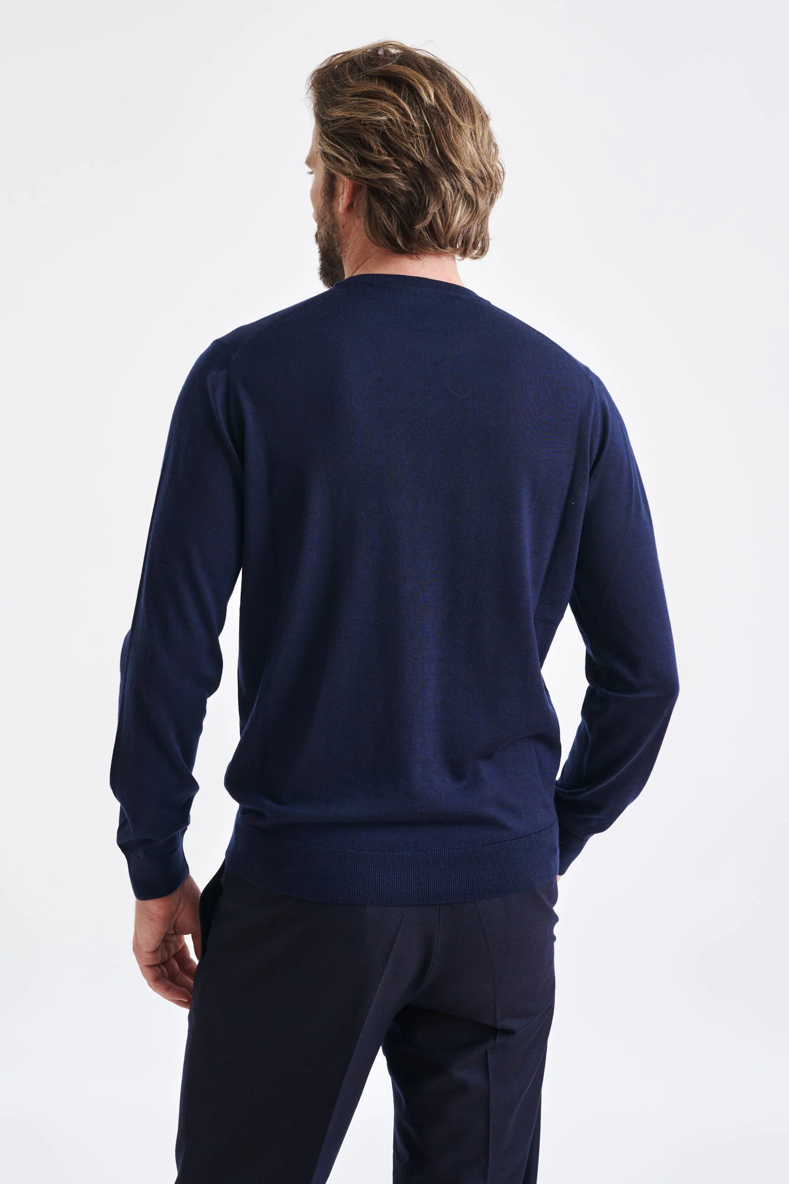 Navy Cashmere Merino Silk Blend Crewe Sweater - Image 3
