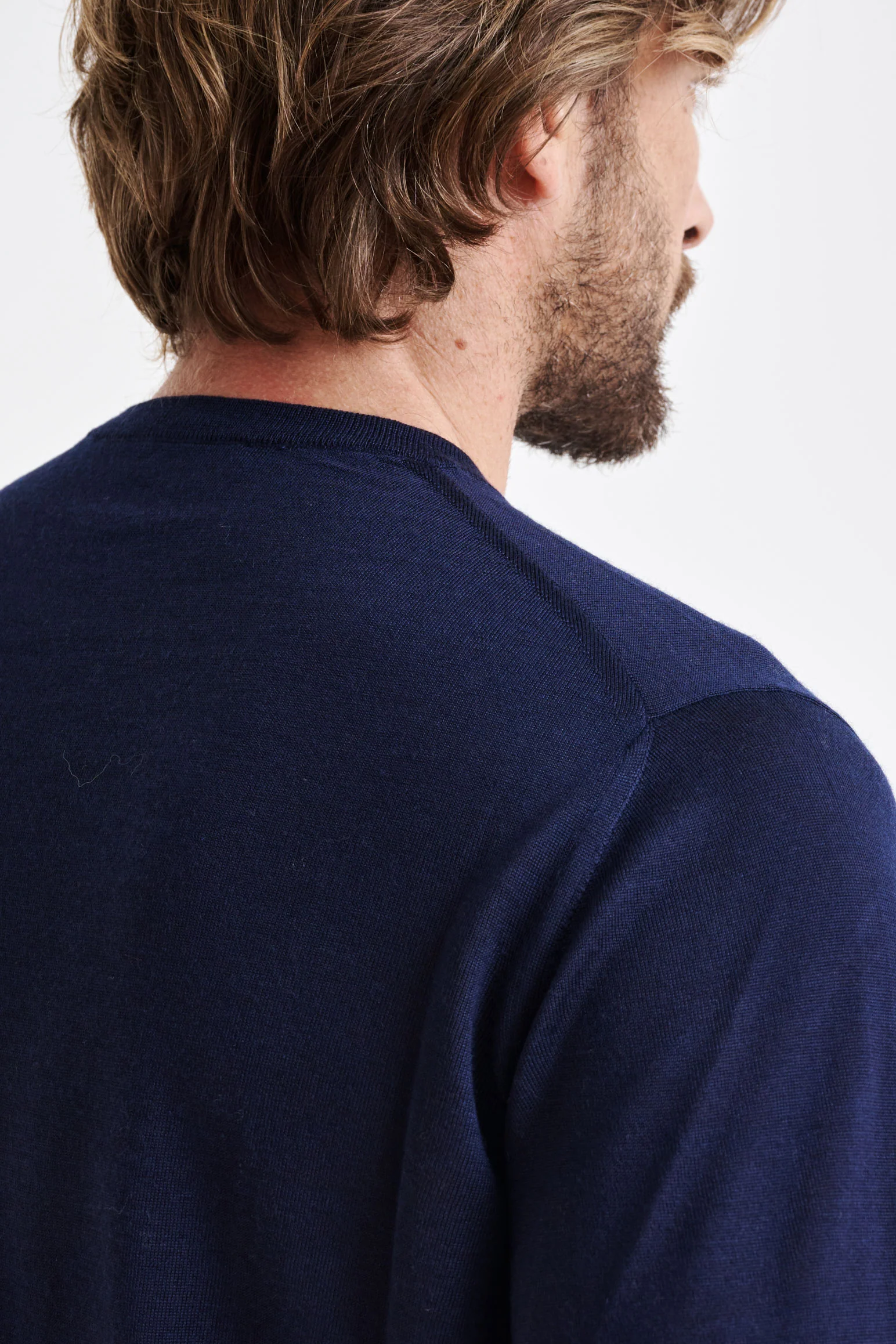 Navy Cashmere Merino Silk Blend Crewe Sweater - Image 4