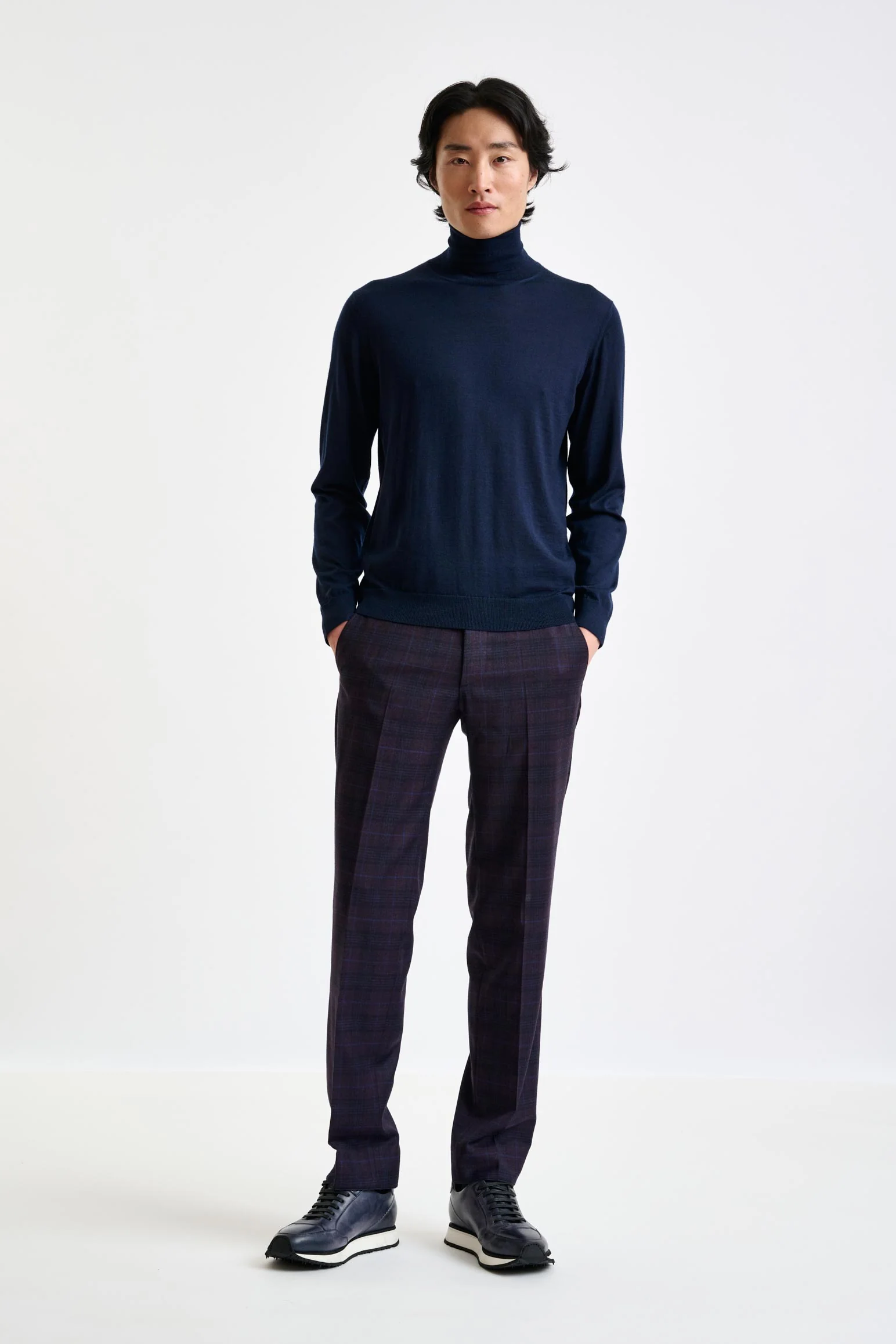 Navy Cashmere Merino Silk Blend Telford Turtleneck Sweater - Image 3
