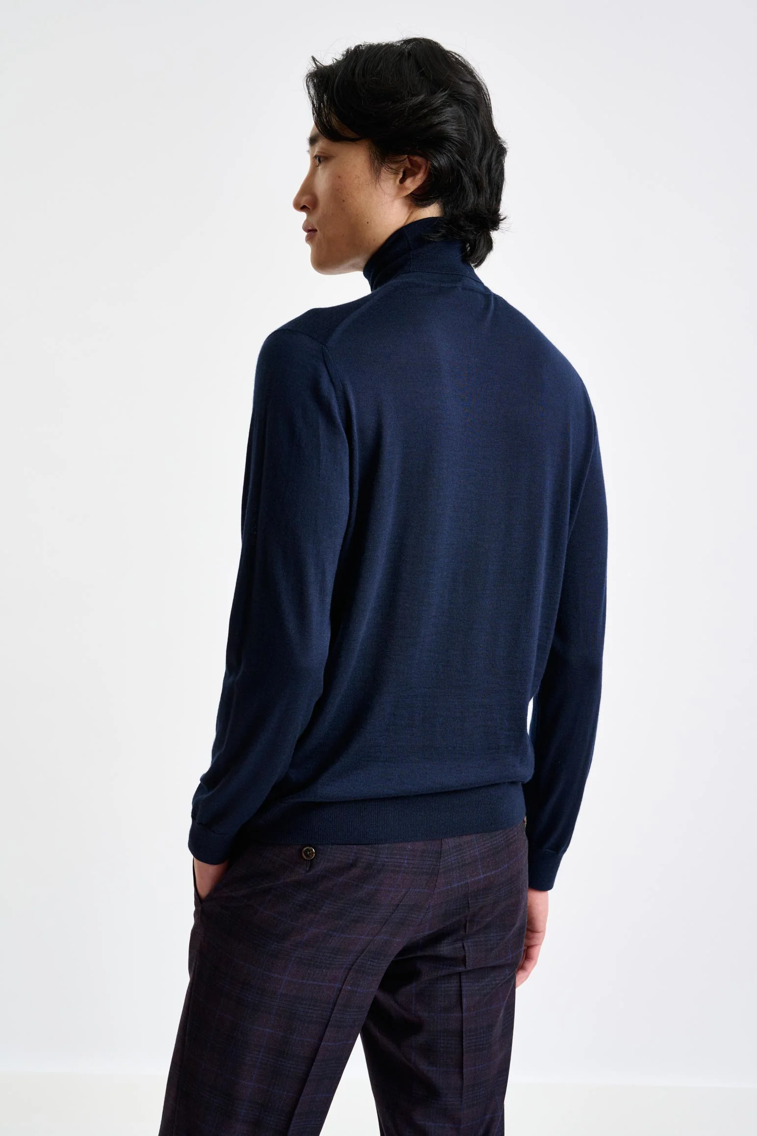 Navy Cashmere Merino Silk Blend Telford Turtleneck Sweater - Image 4
