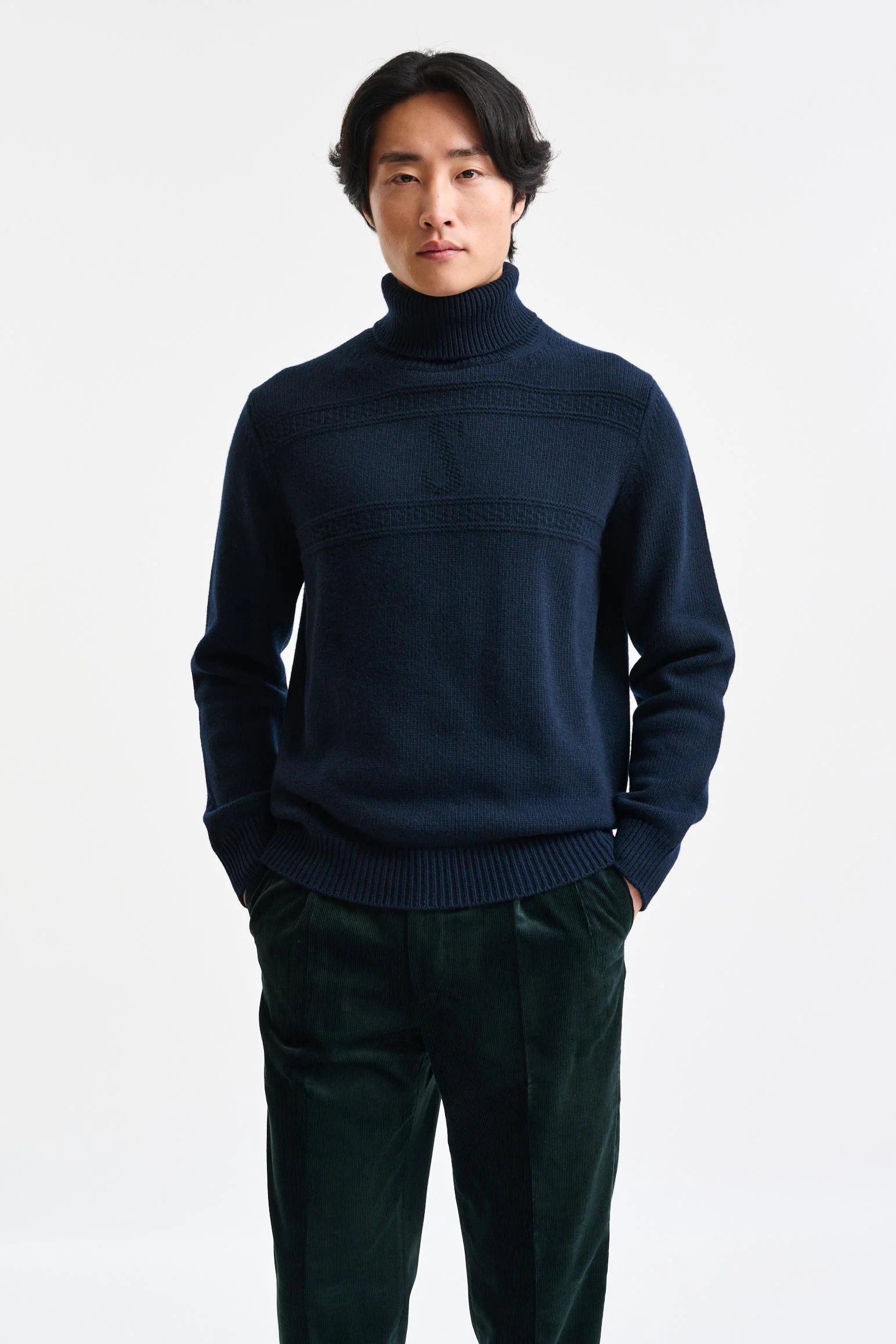 Navy Cashmere & Wool Glamis Rollneck Knitwear