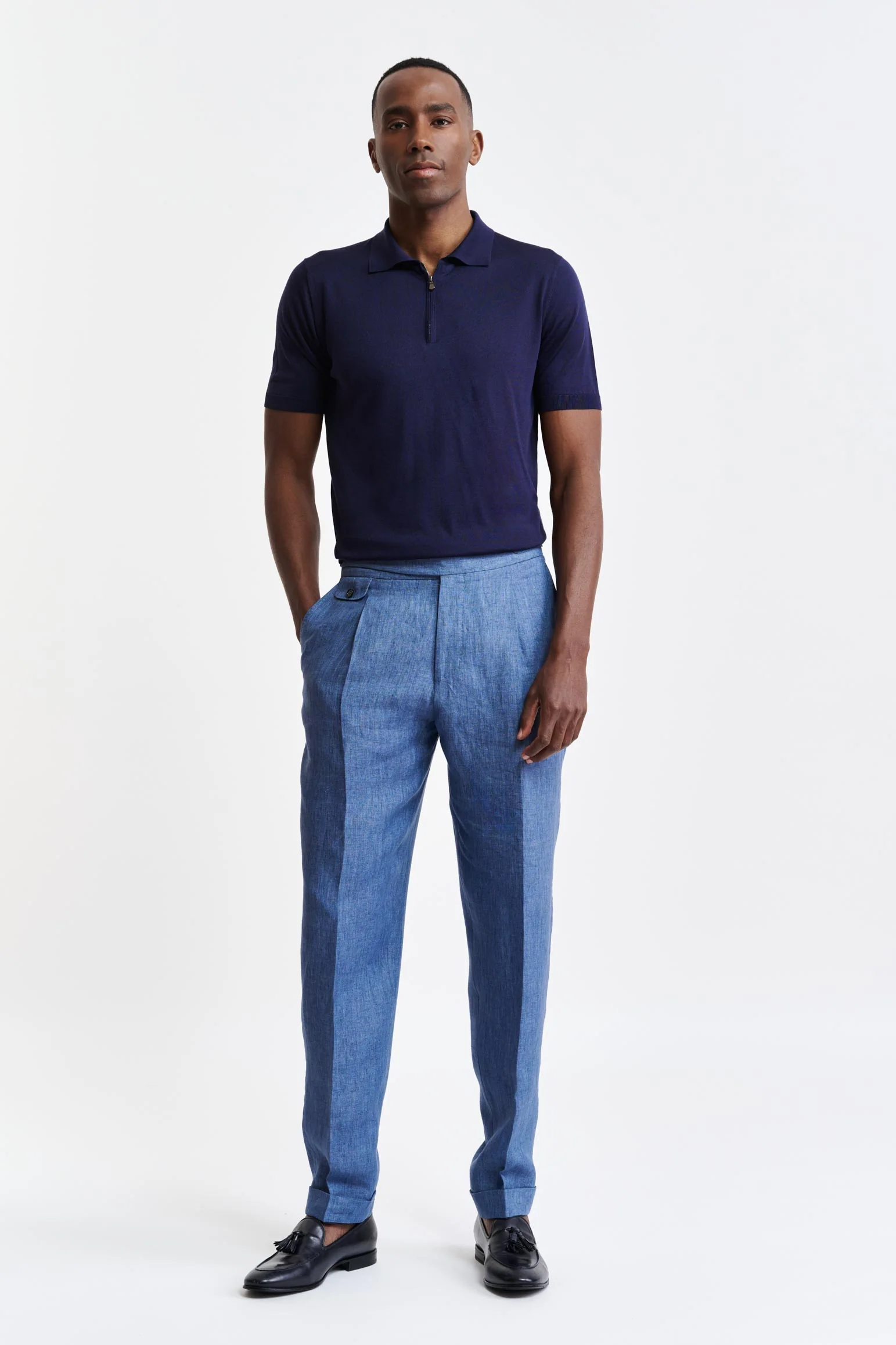 Navy Silk Polo Ripon Knitwear - Image 2