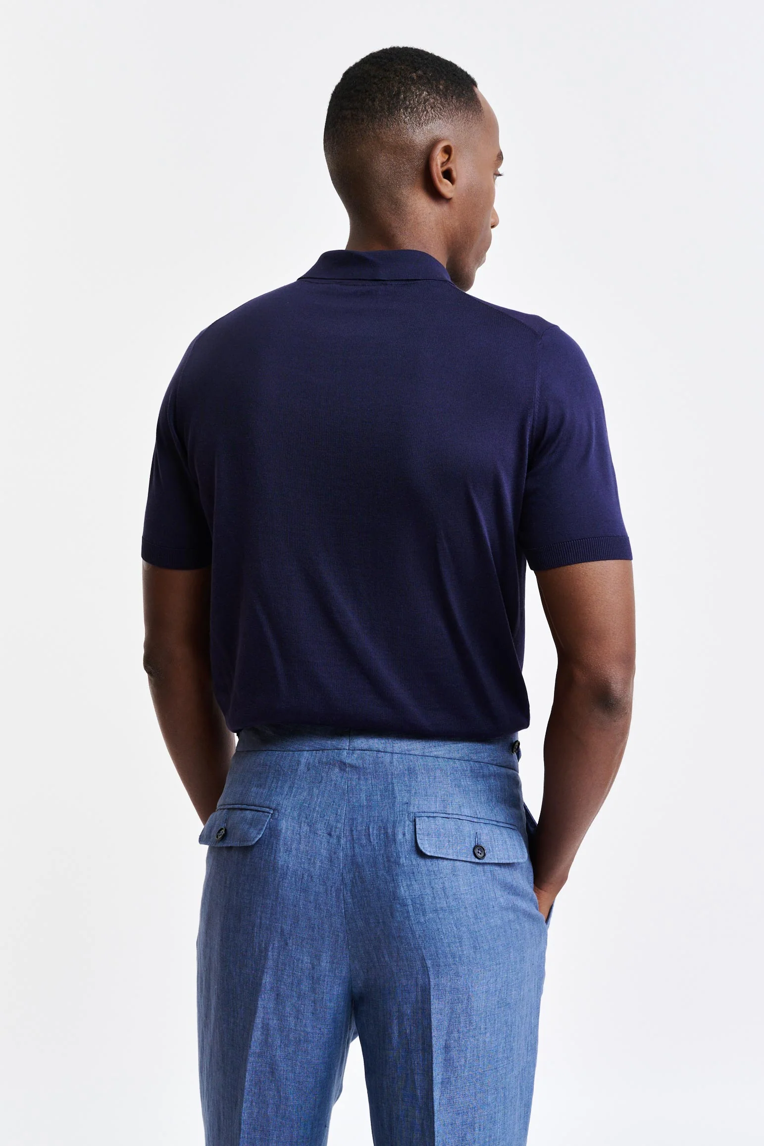 Navy Silk Polo Ripon Knitwear - Image 4