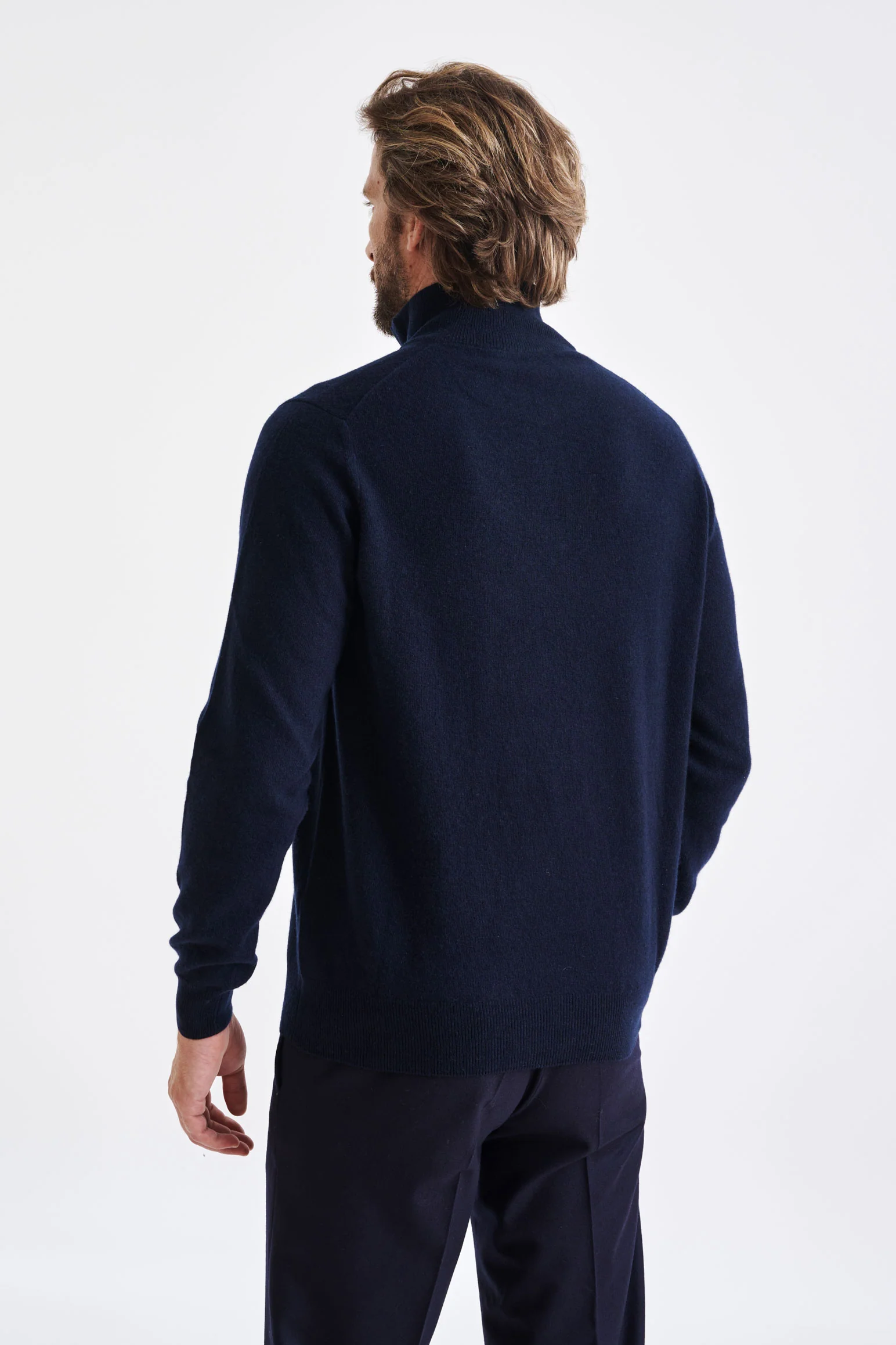 Navy Wool & Cashmere Plockton Zipped Mock Neck Sweater - Image 4