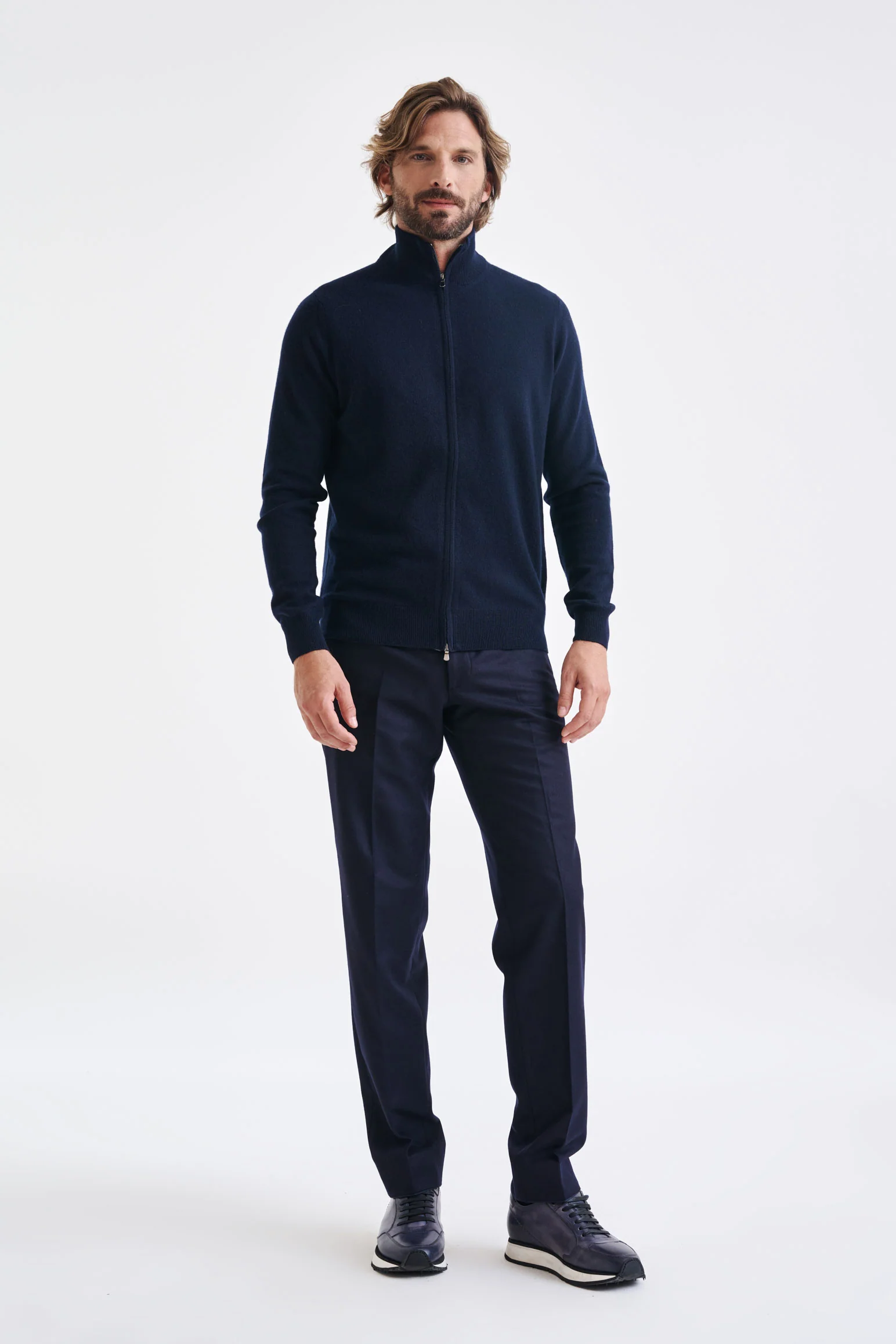 Navy Wool & Cashmere Thurso Full Zip Sweater - Image 3