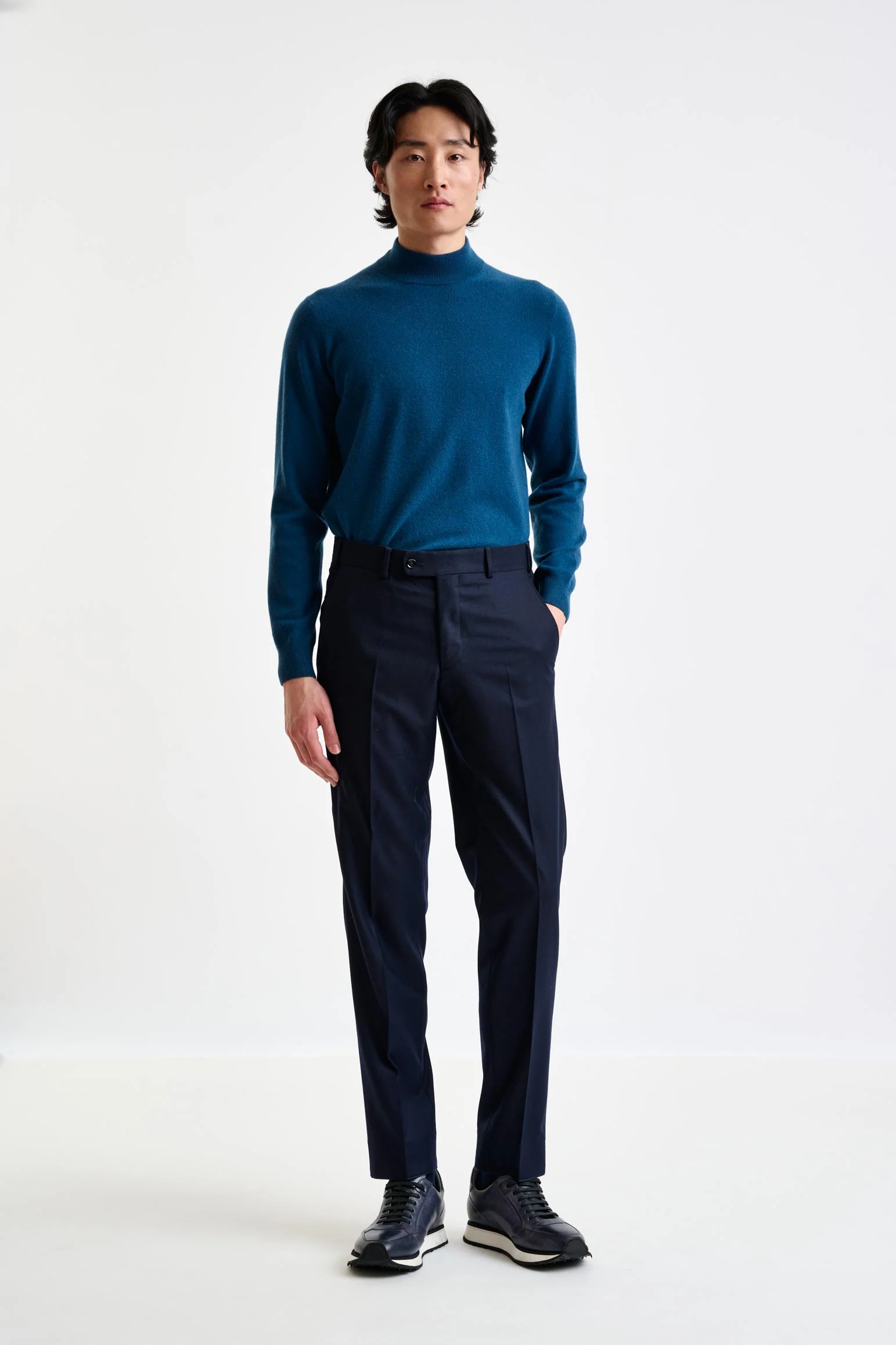 Navy Super 120's Wool Farley Trousers Flannel Saxony - Image 2