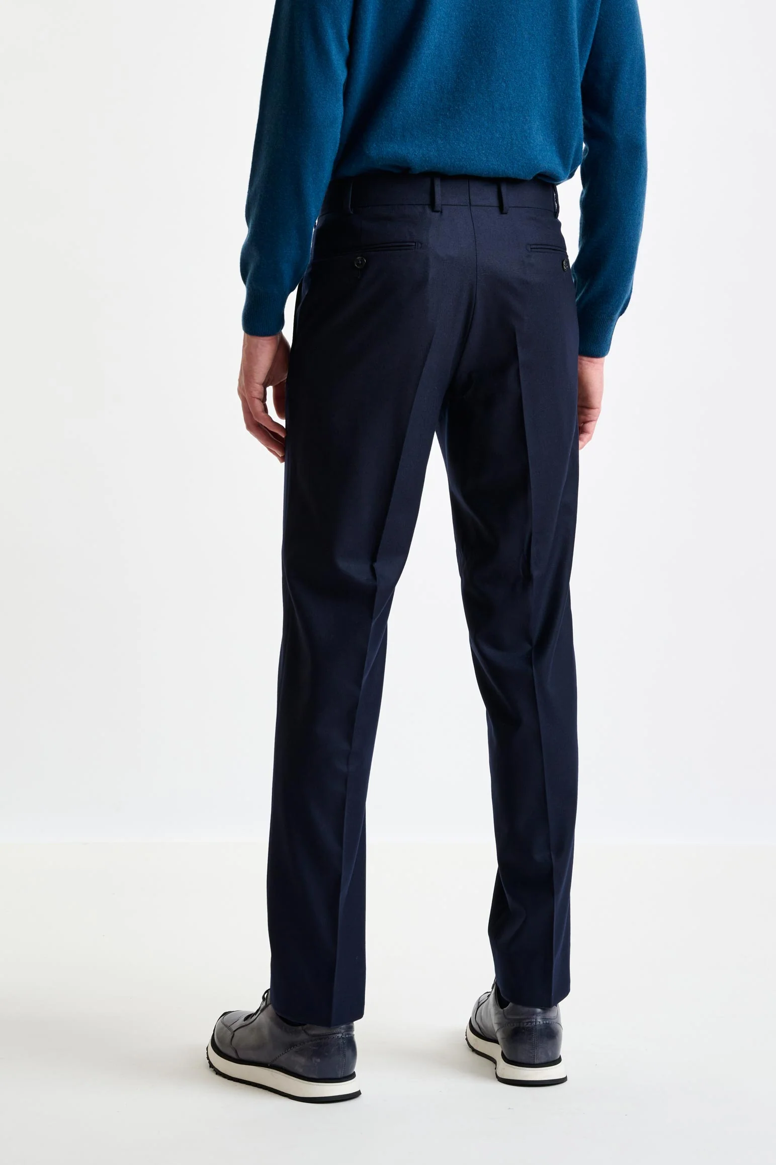 Navy Super 120's Wool Farley Trousers Flannel Saxony - Image 3