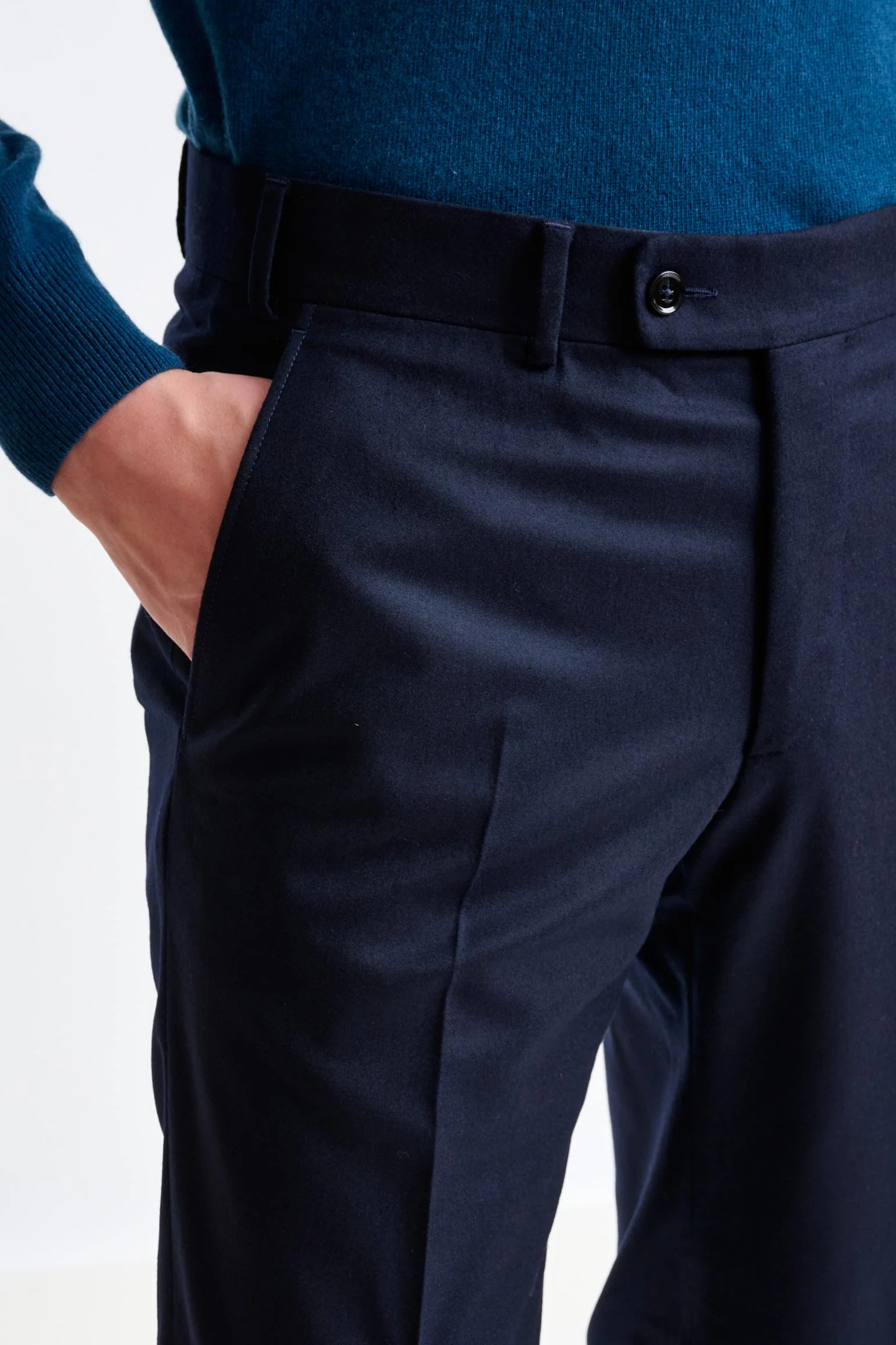 Navy Super 120's Wool Farley Trousers Flannel Saxony - Image 4