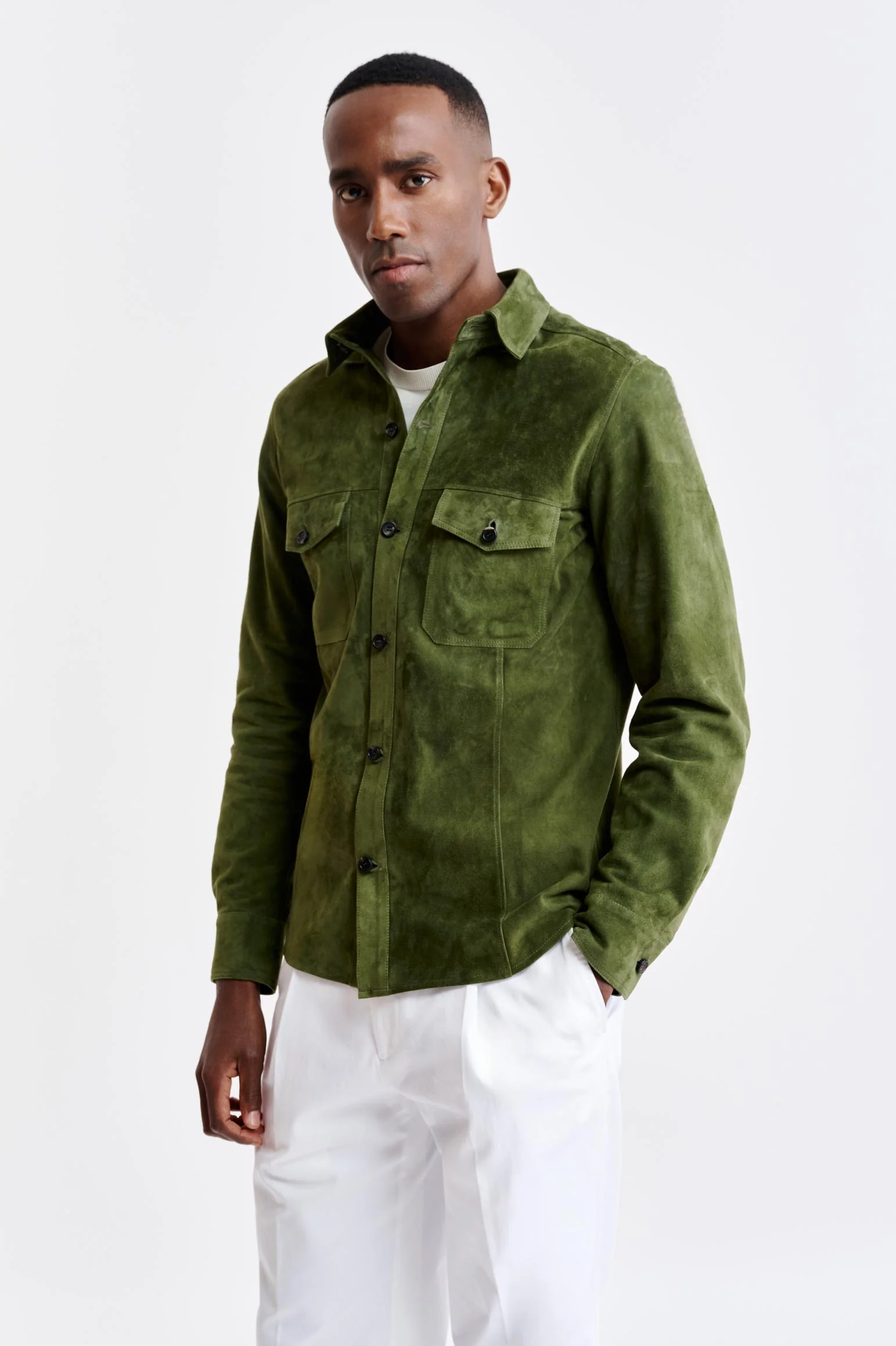 Olive Green Goat Suede Hexham Shirt Jacket
