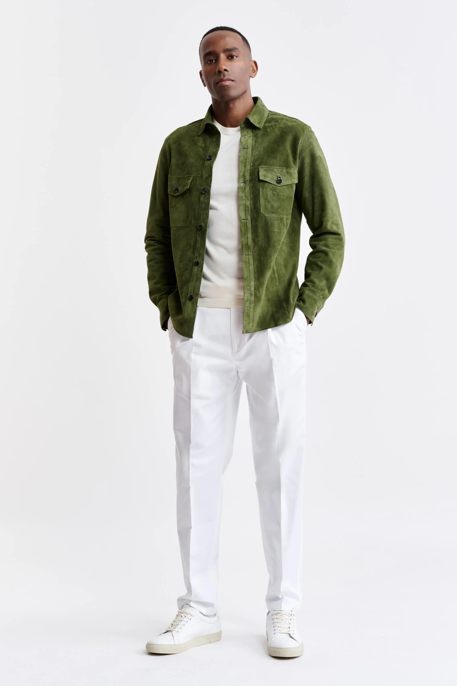Olive Green Goat Suede Hexham Shirt Jacket - Image 2