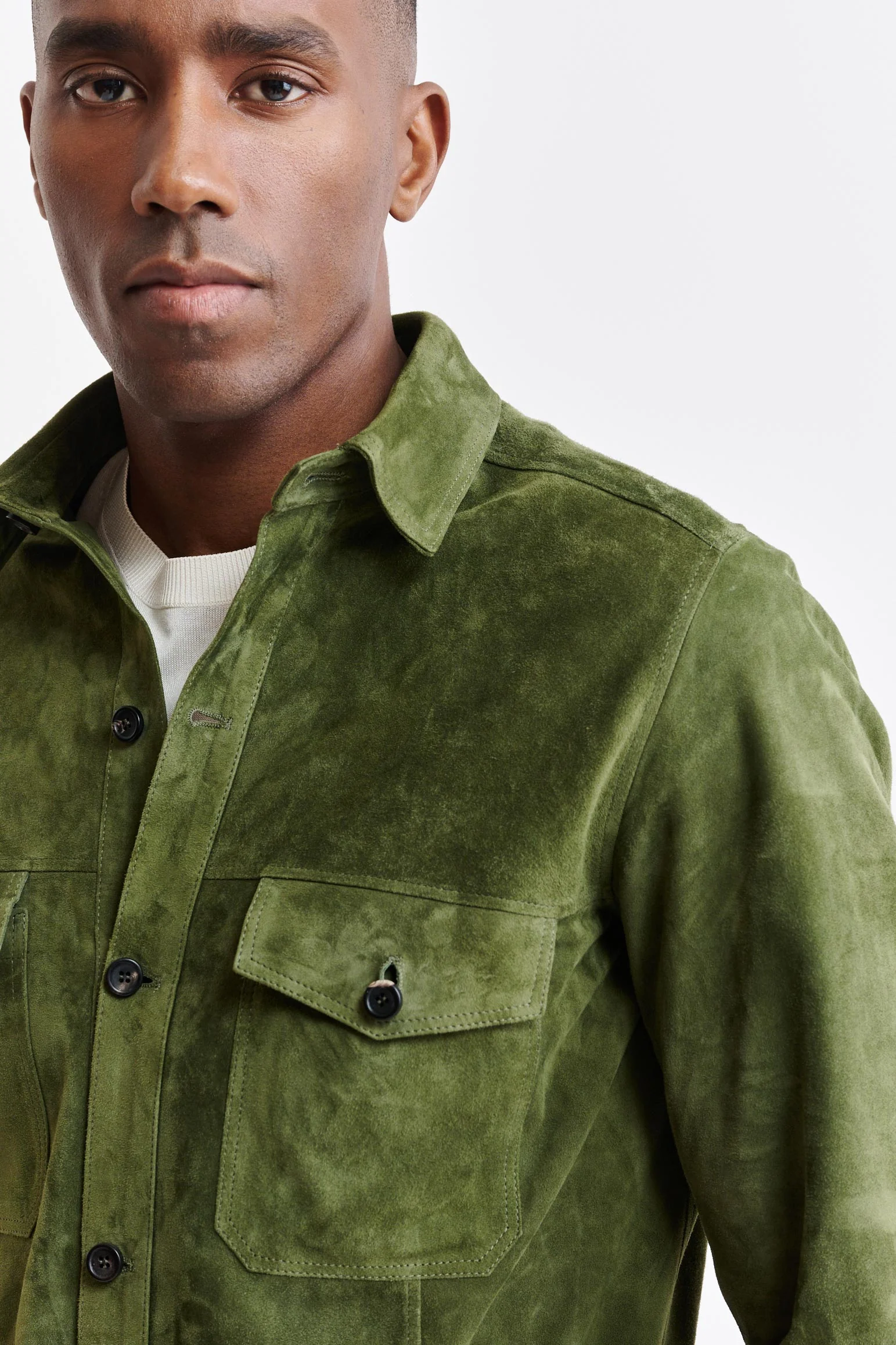 Olive Green Goat Suede Hexham Shirt Jacket - Image 3