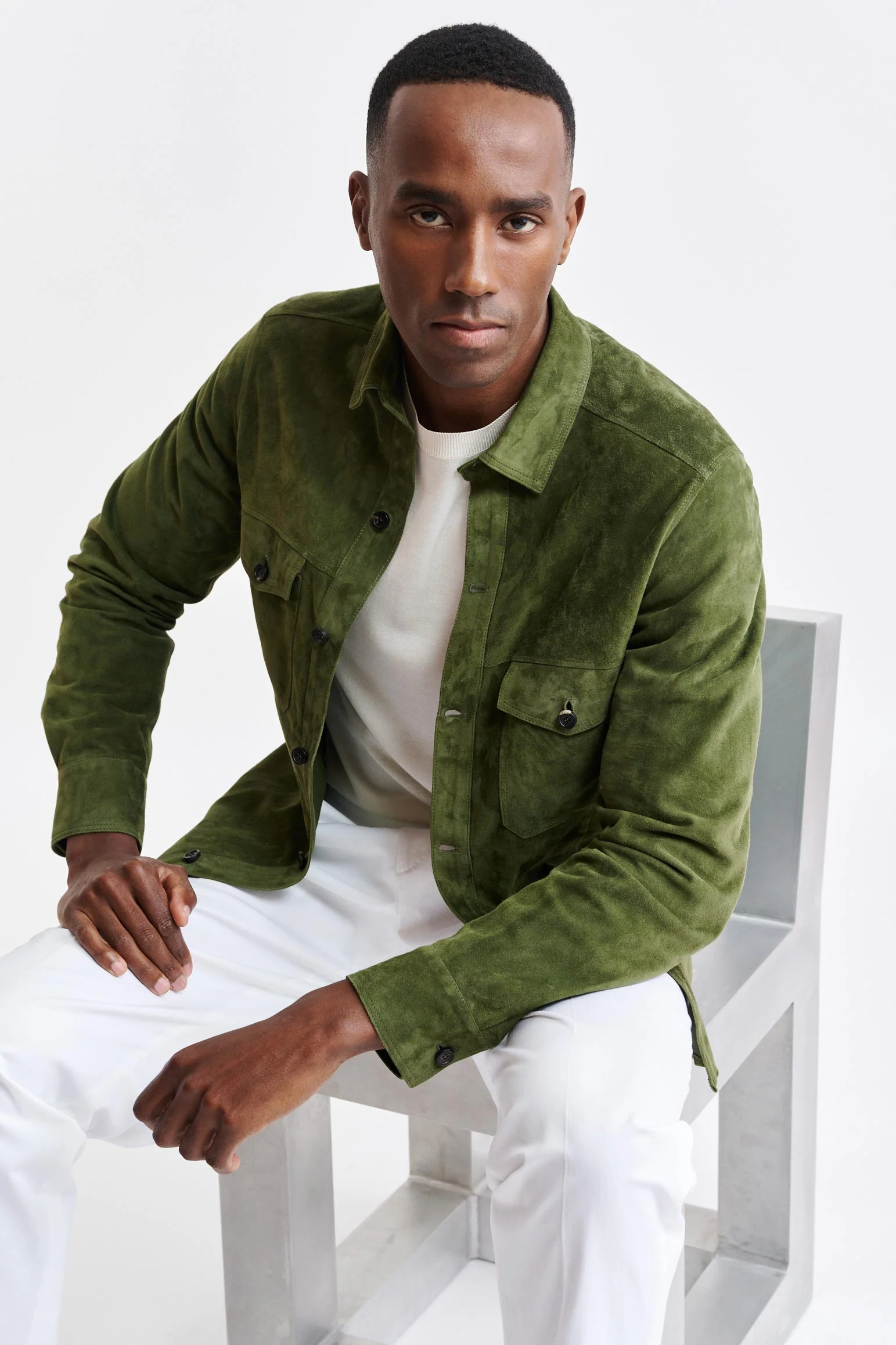 Olive Green Goat Suede Hexham Shirt Jacket - Image 4