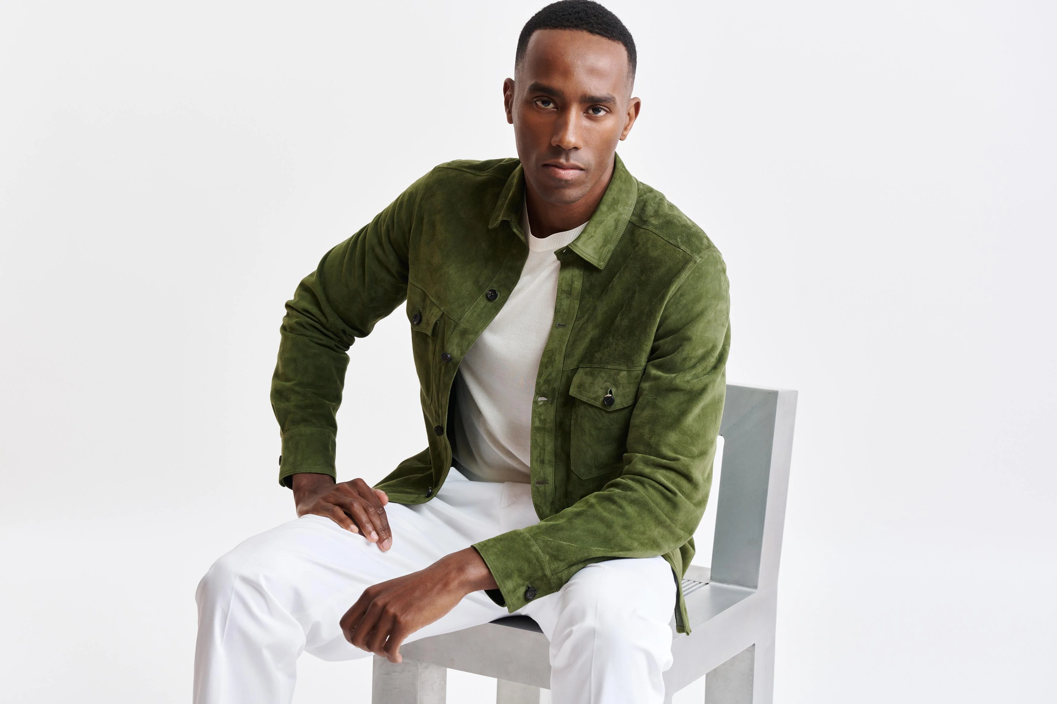 Olive Green Goat Suede Hexham Shirt Jacket - Image 6
