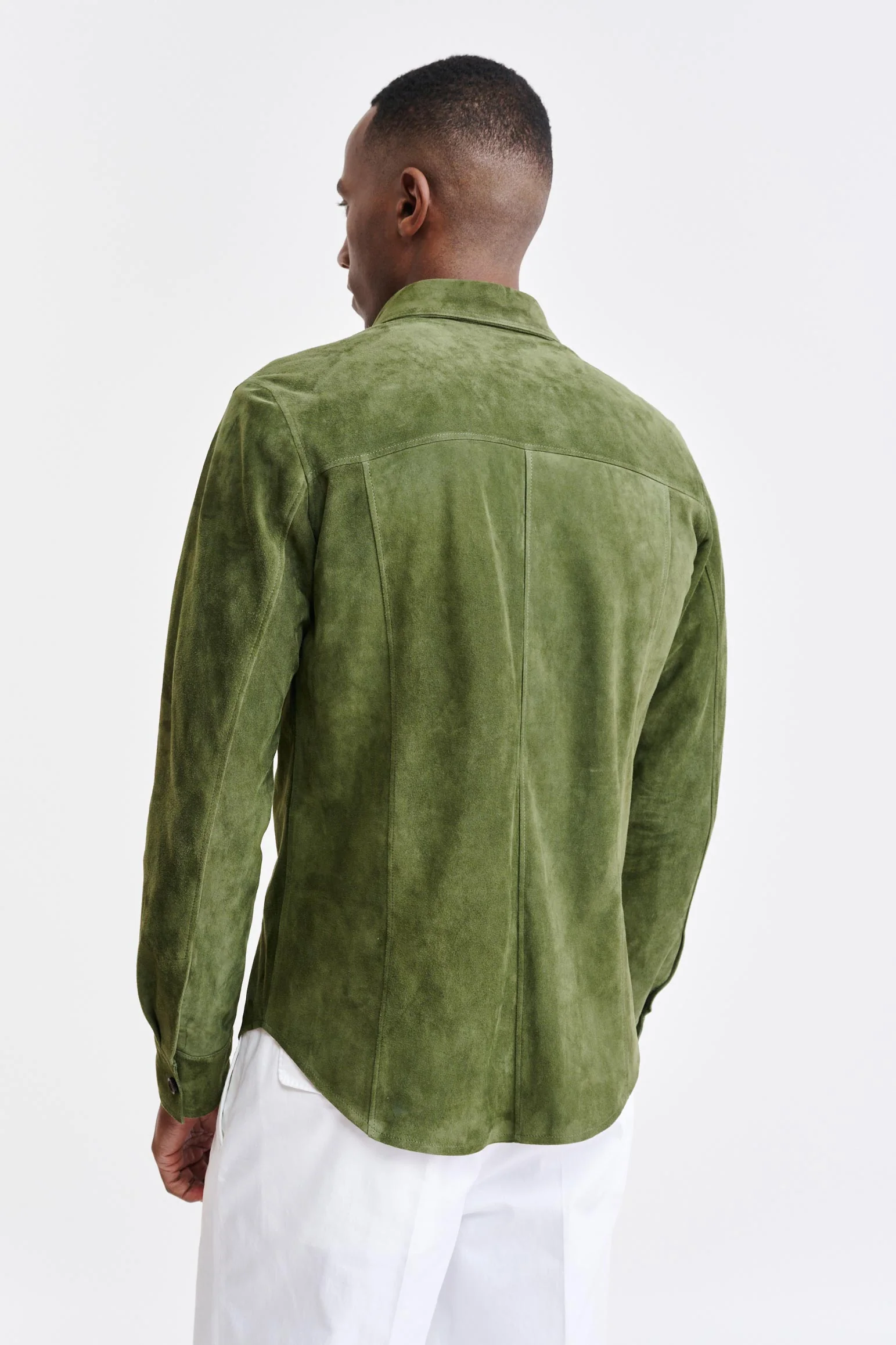 Olive Green Goat Suede Hexham Shirt Jacket - Image 7