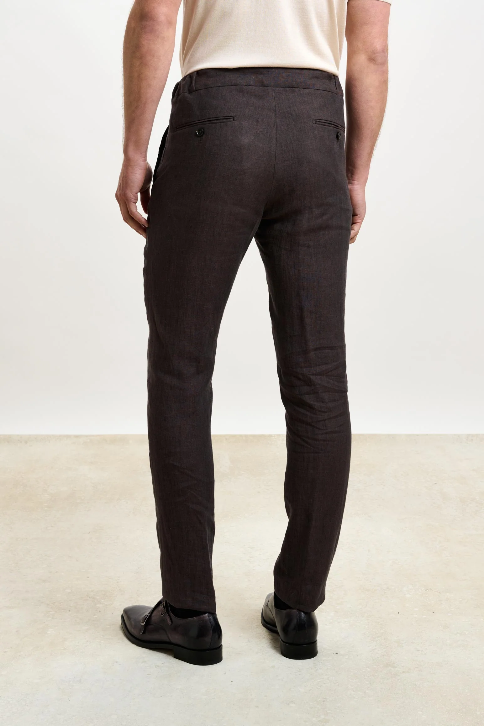 Dark Brown Perth Drawstring Trousers Pure Linen - Image 3