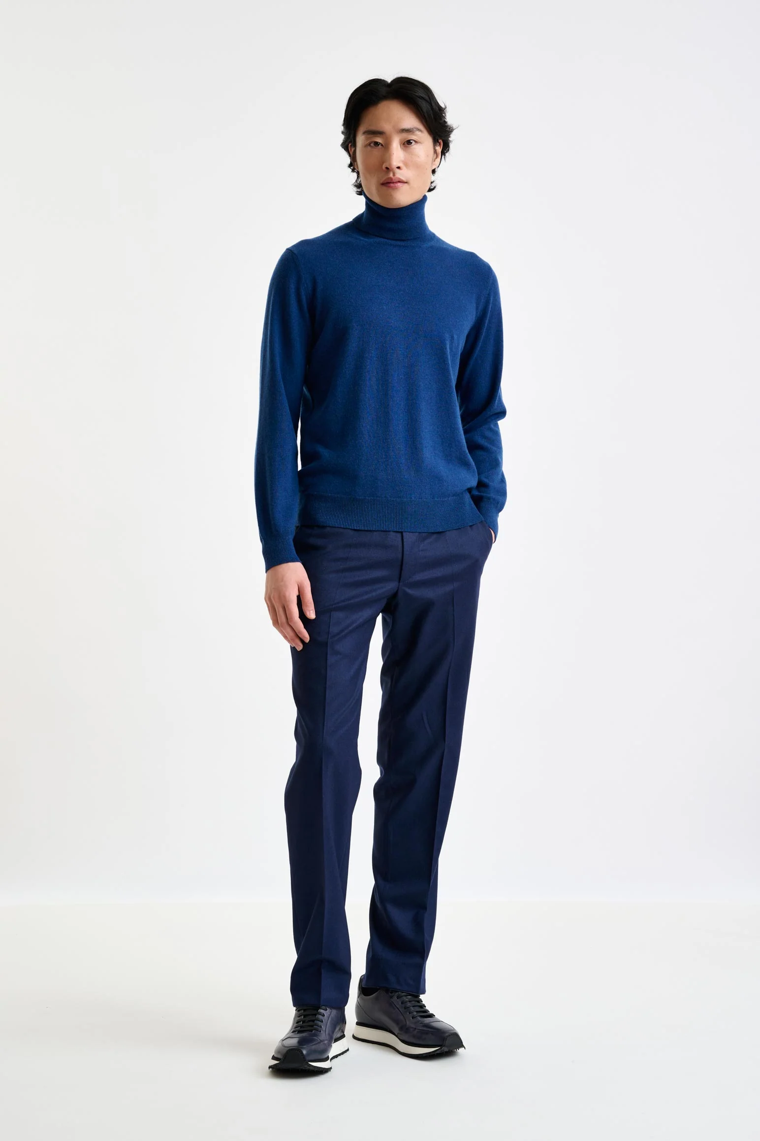 Petrol Blue 100% Cashmere Drumberg Rollneck Knit - Image 3