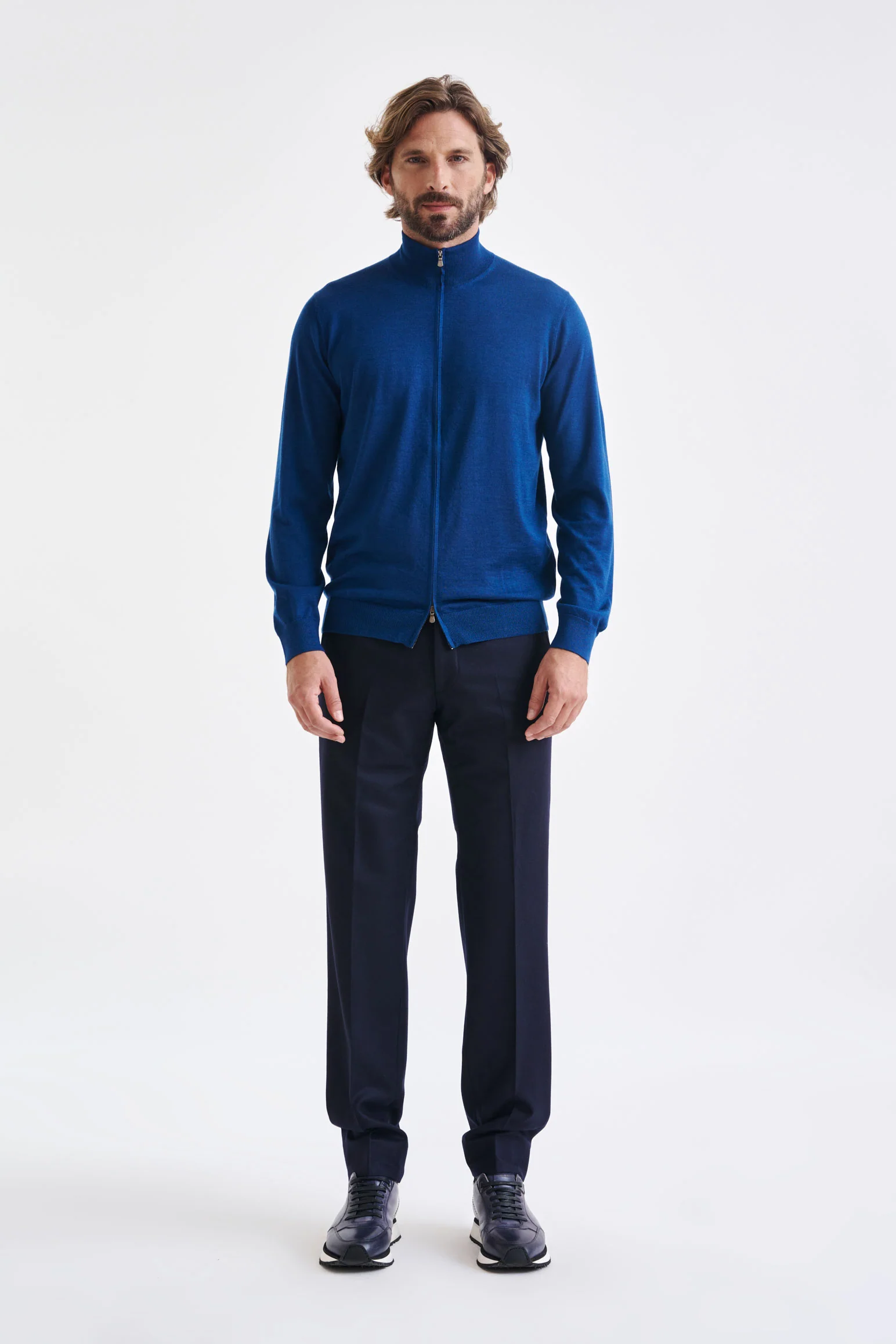 Pilot Blue Cashmere & Silk Repton Fullzip Sweater - Image 3