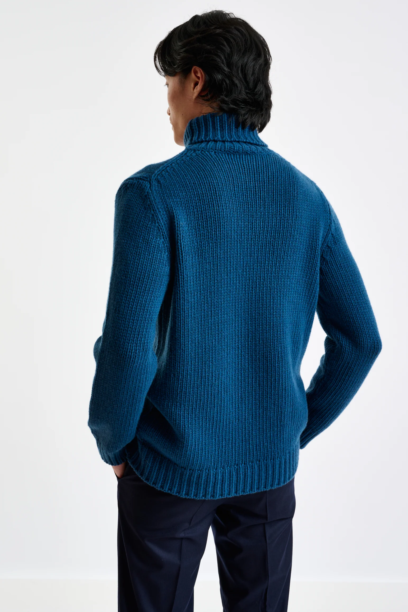 Pilot Blue Chunky Wool & Cashmere Banbury Rollneck - Image 3